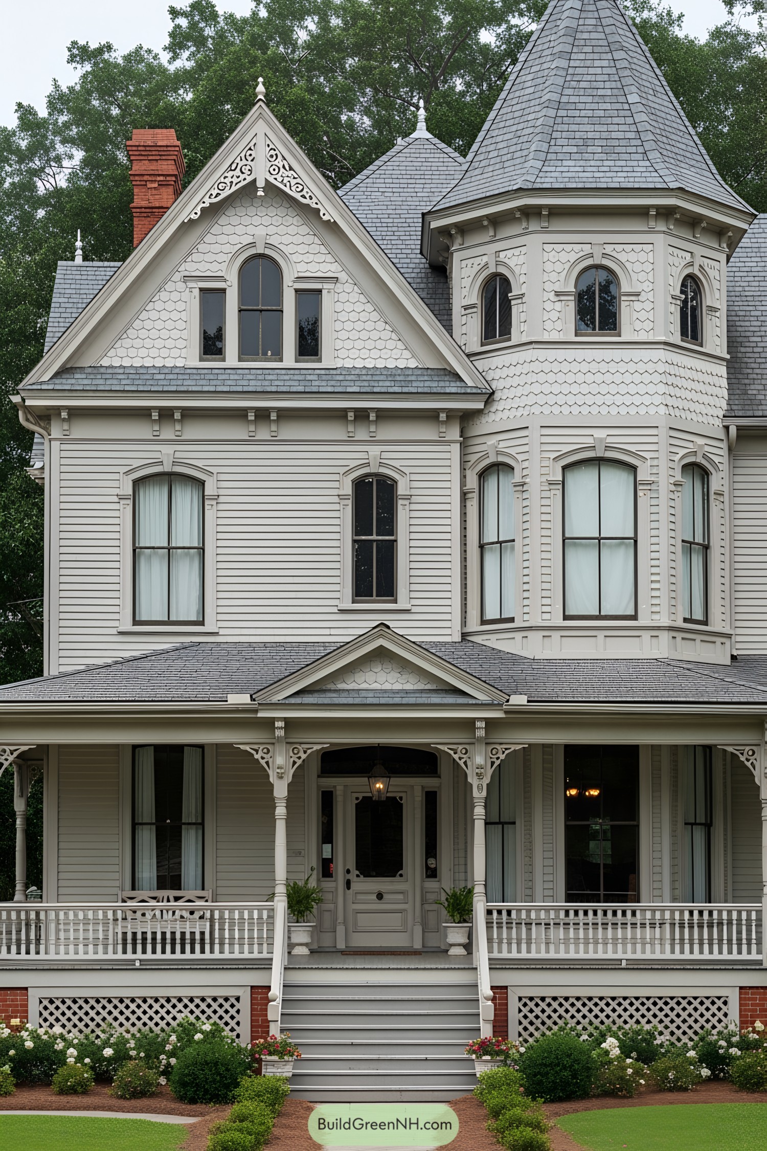 Victorian house with a tower and front porch