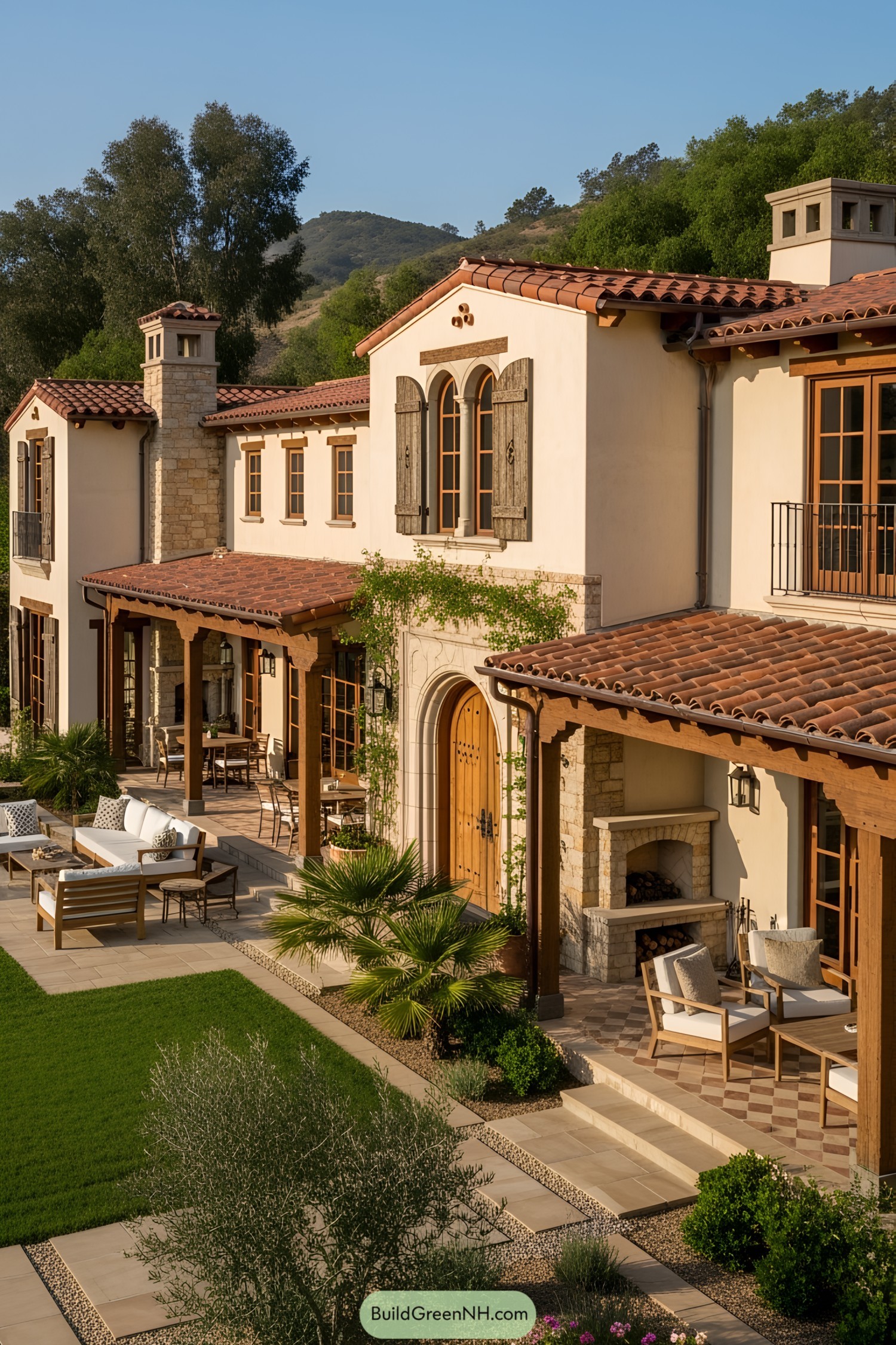 A rustic Spanish-style house with a charming patio and tiled roof
