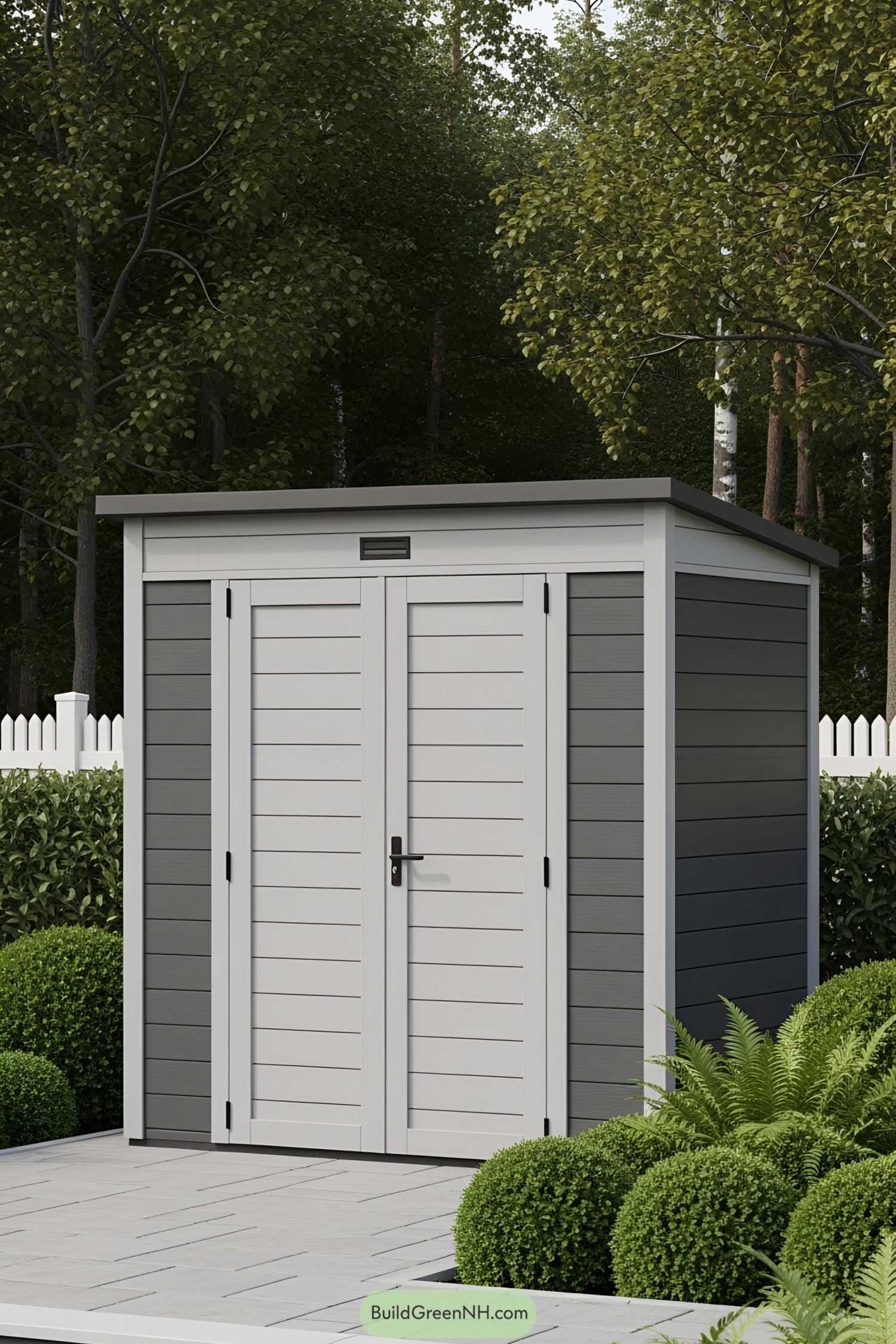 Modern garden shed with double doors