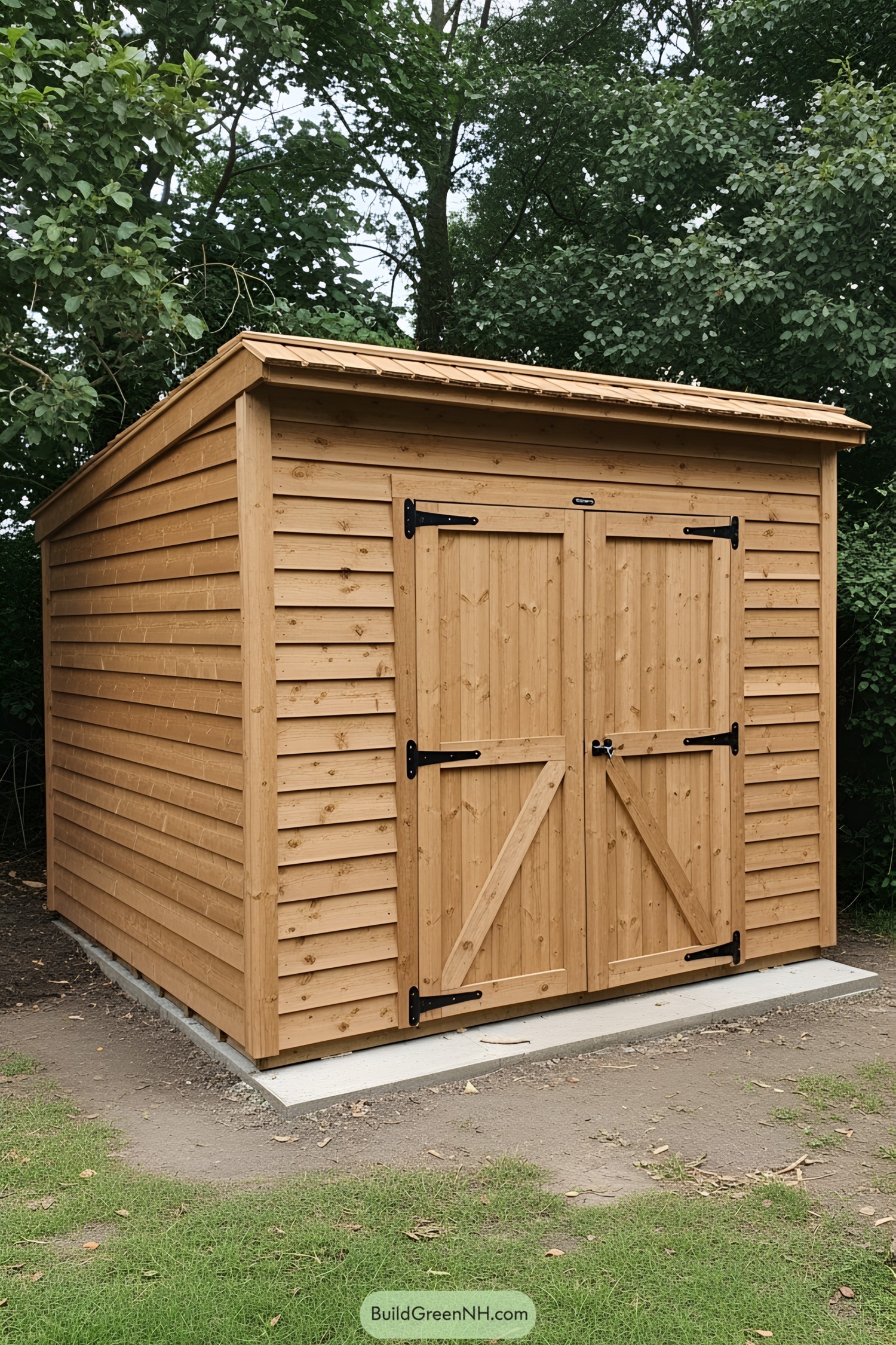 Cozy wooden shed nestled in a garden setting