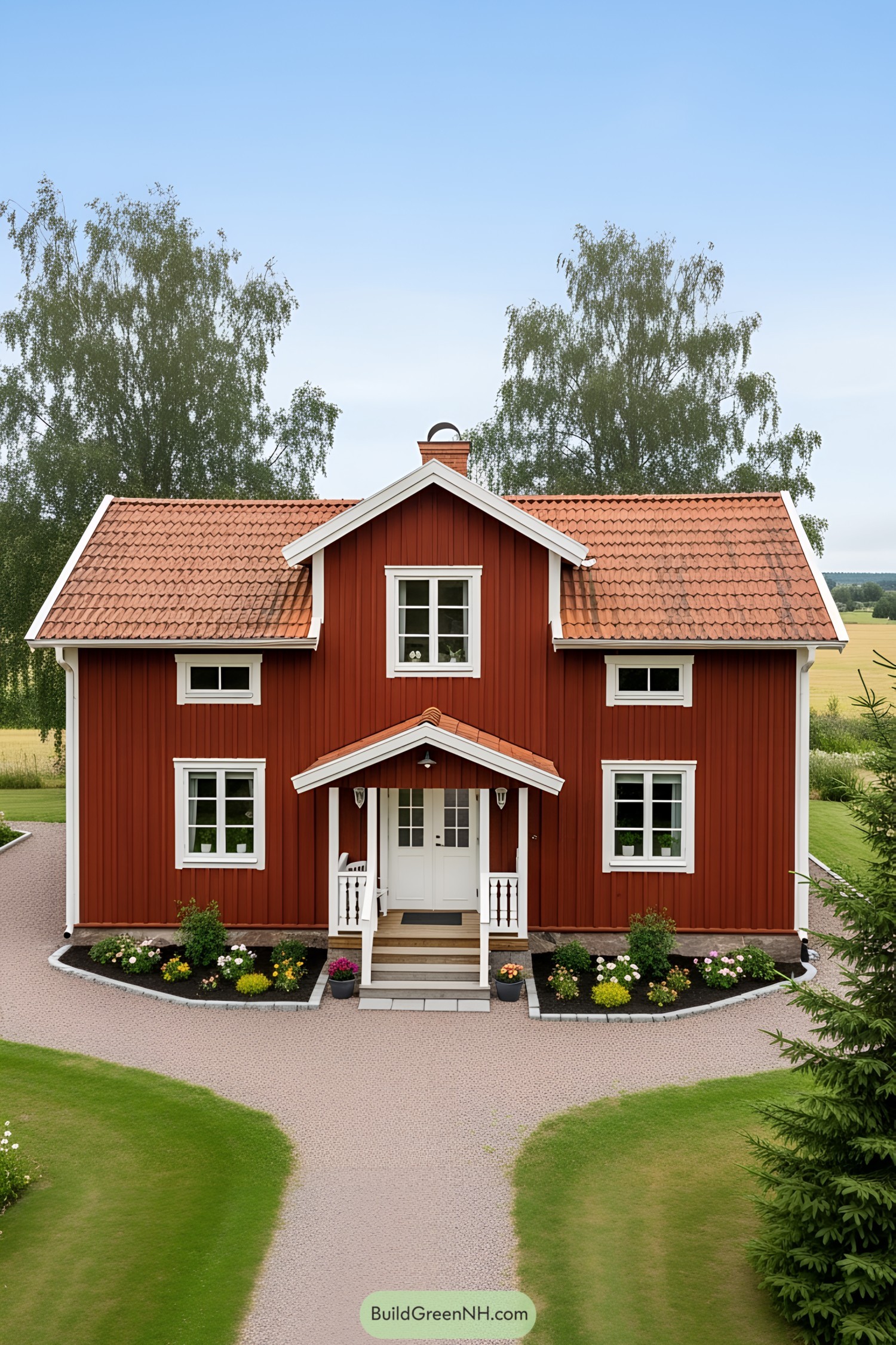 Red Swedish farmhouse with charming architecture