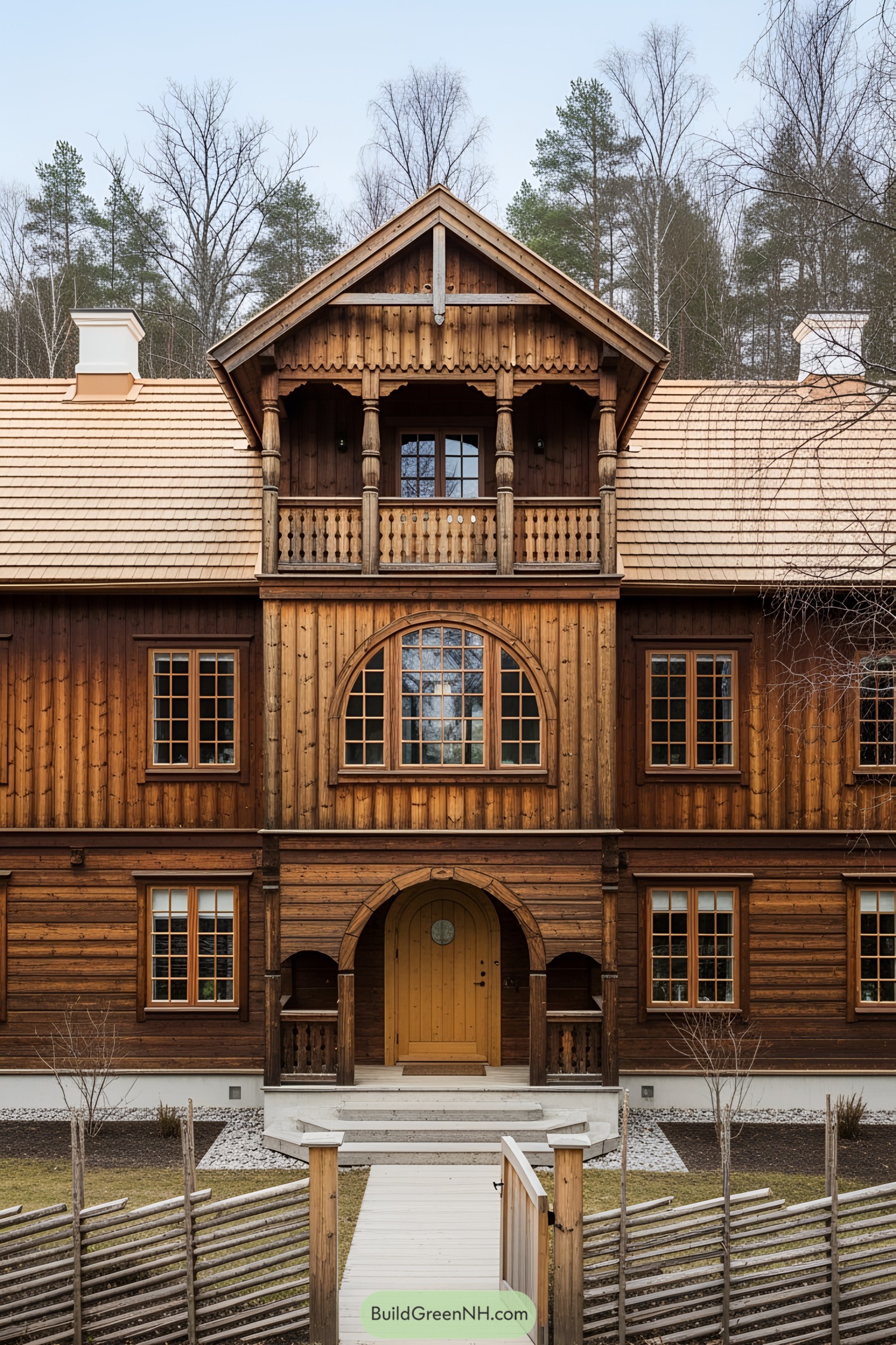 Wooden Swedish farmhouse with intricate detailing