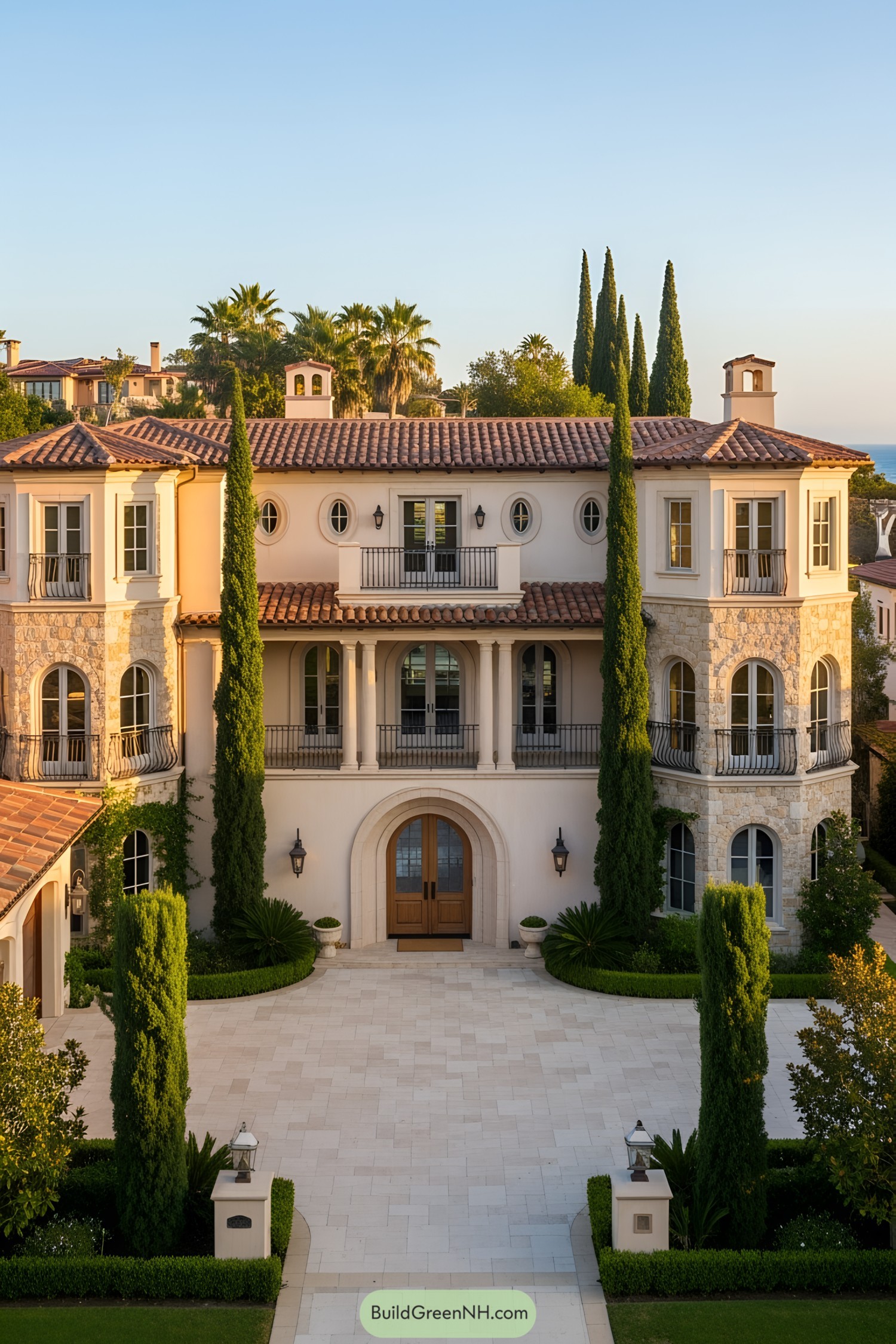 Grand beachfront Tuscan house with lush greenery
