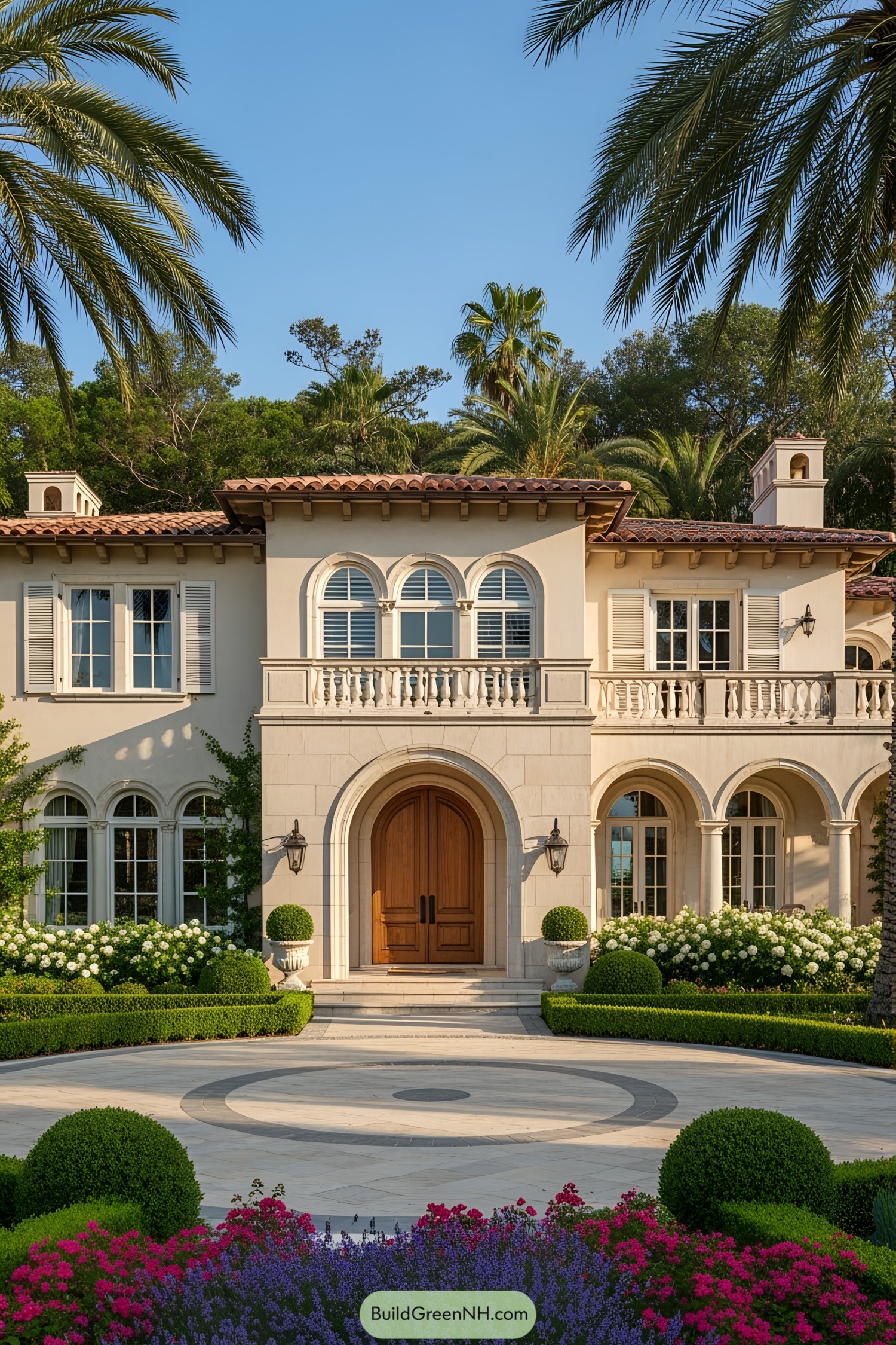 Tuscan villa with elegant arches and lush garden