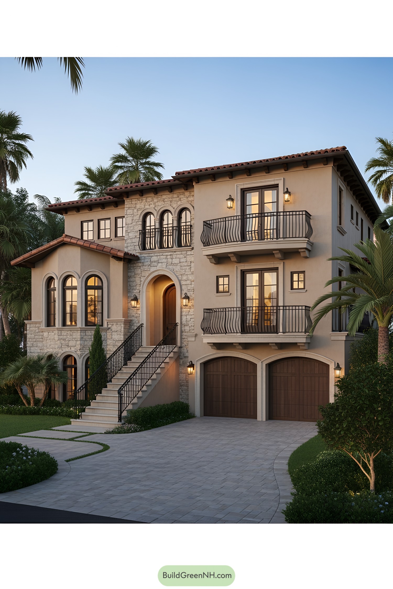Elegant Tuscan villa with stone facade and charming balconies