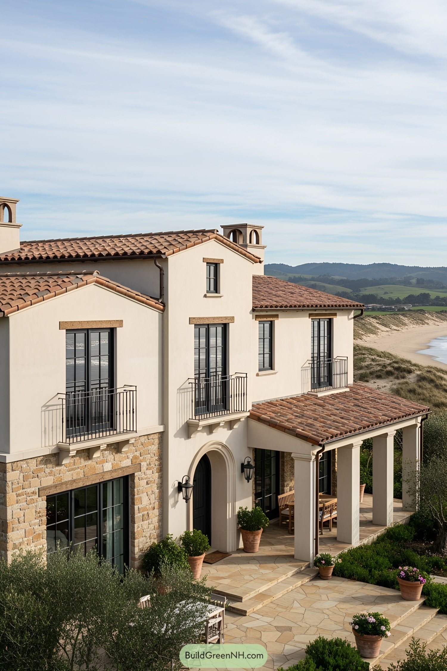 Tuscan villa overlooking a sandy beach