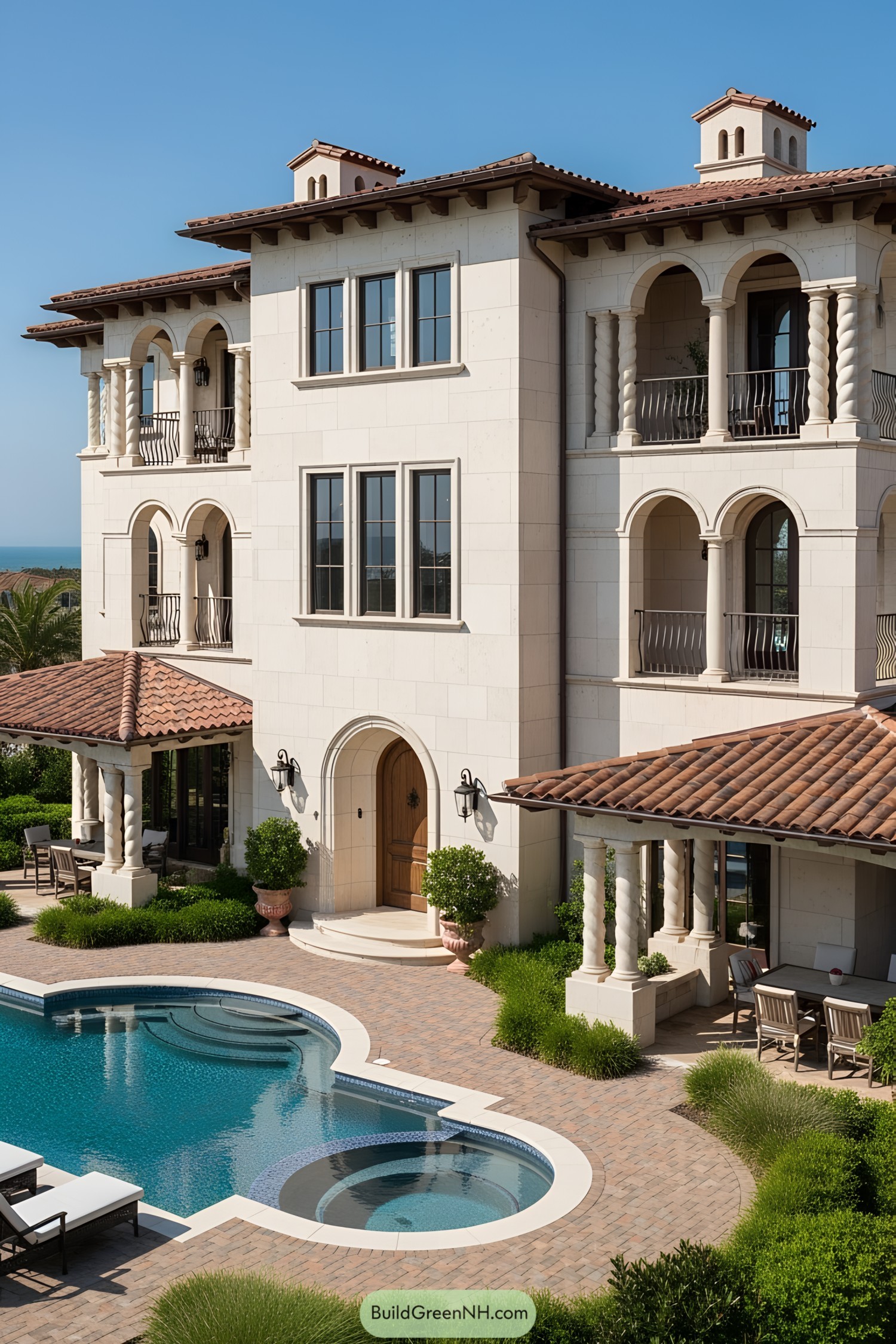 Tuscan coastal villa with a pool and balconies