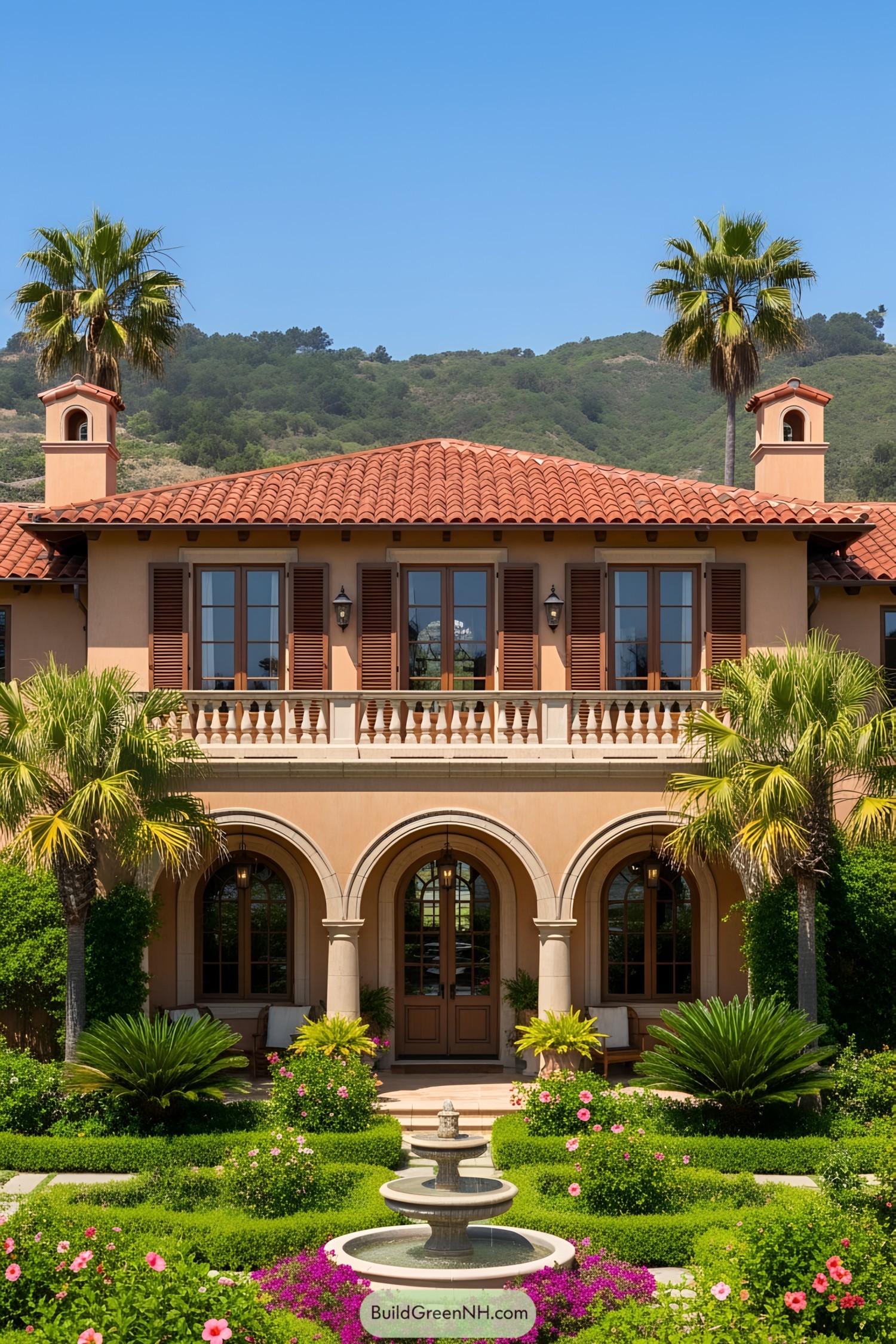 Elegant Mediterranean-style Tuscan house with arches and garden