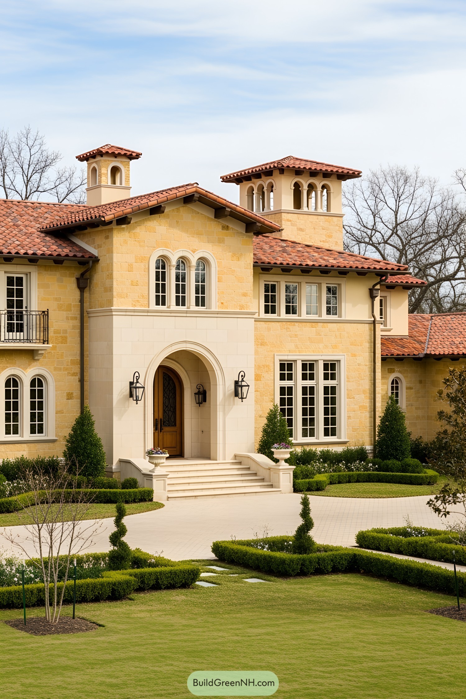 Grand Tuscan house with archways and terracotta roof