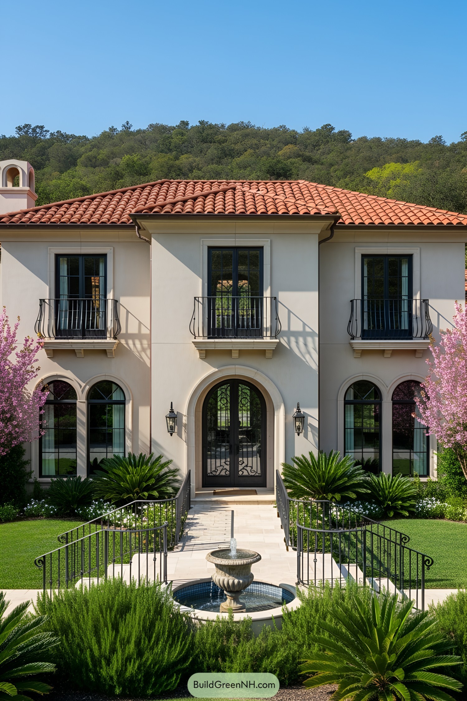 Elegant Tuscan house with terracotta roof and lush garden