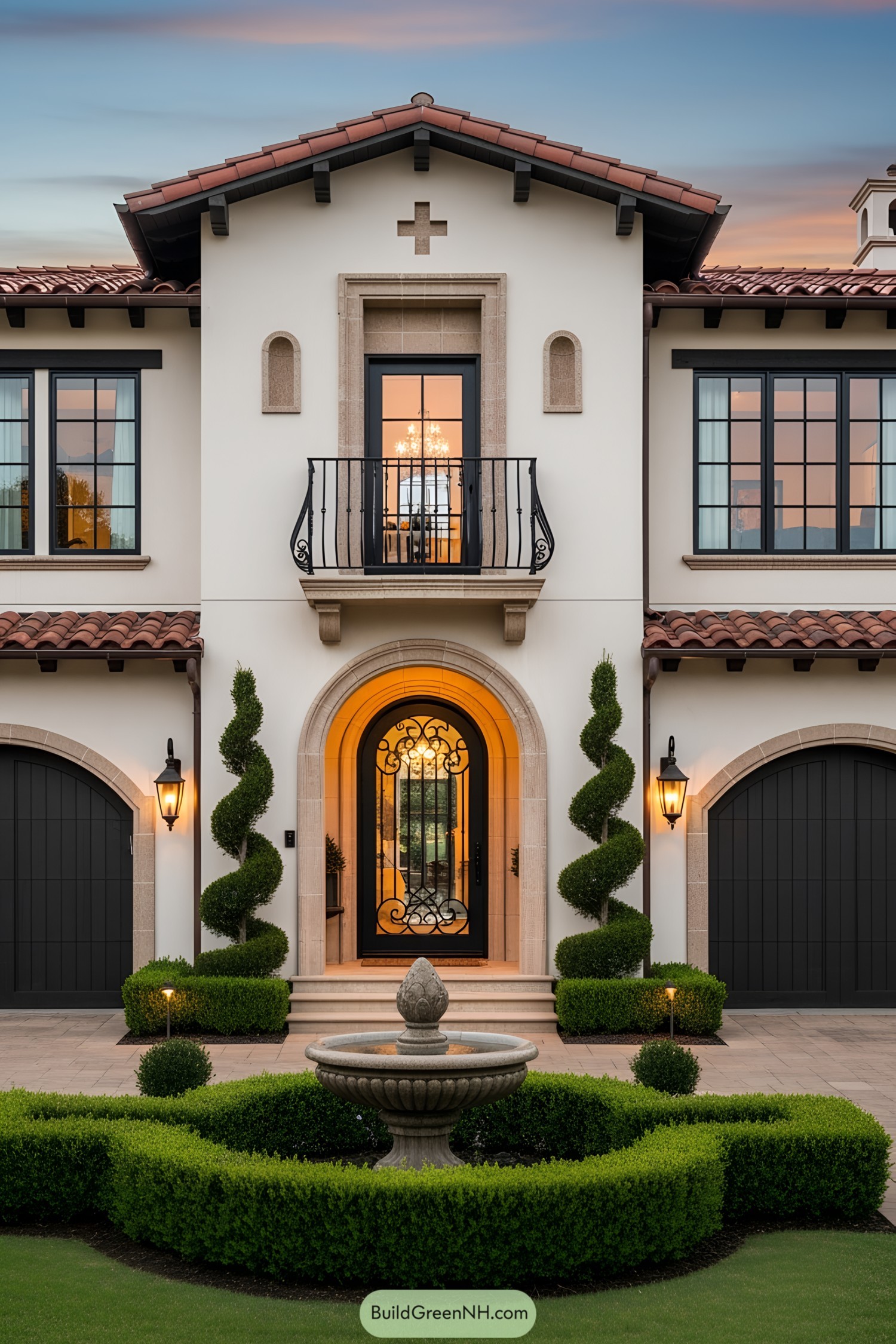 Impressive Tuscan house with symmetrical design and topiary