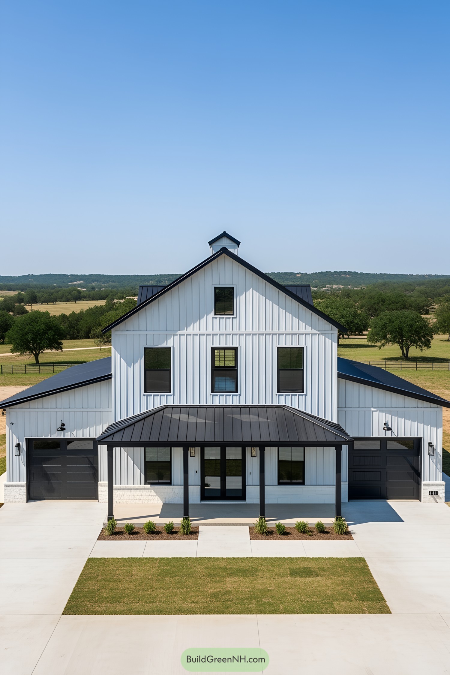 Two-story barndominium with modern exterior