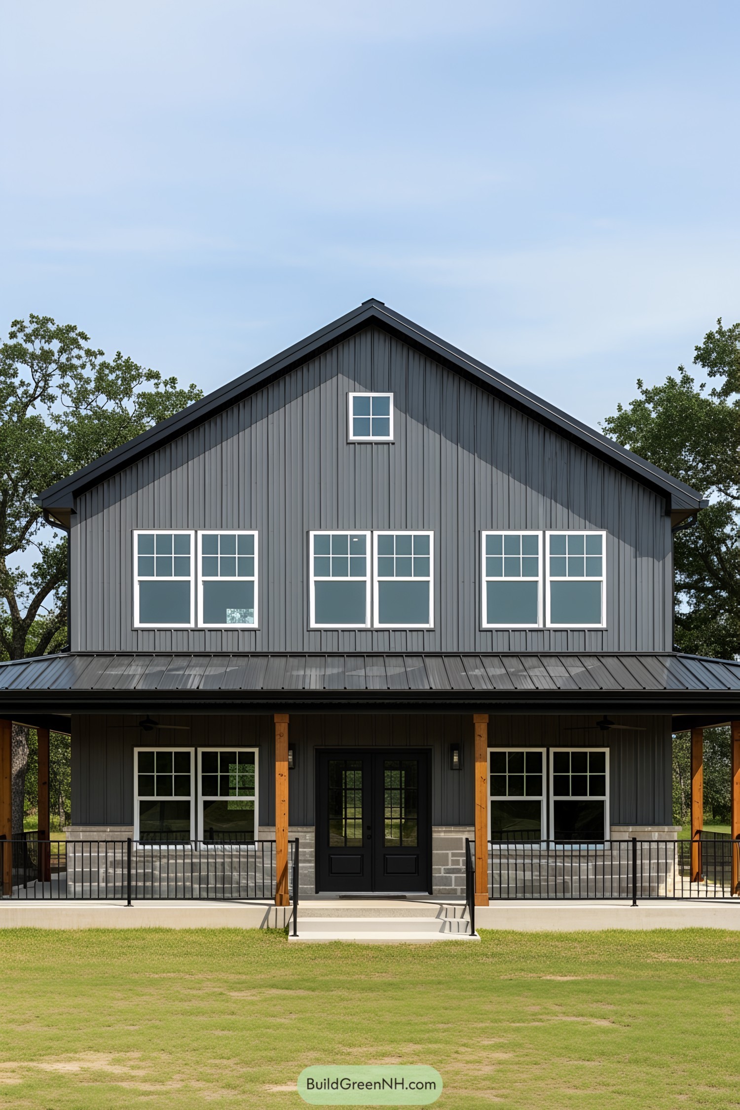 Two-story barndominium with a modern design