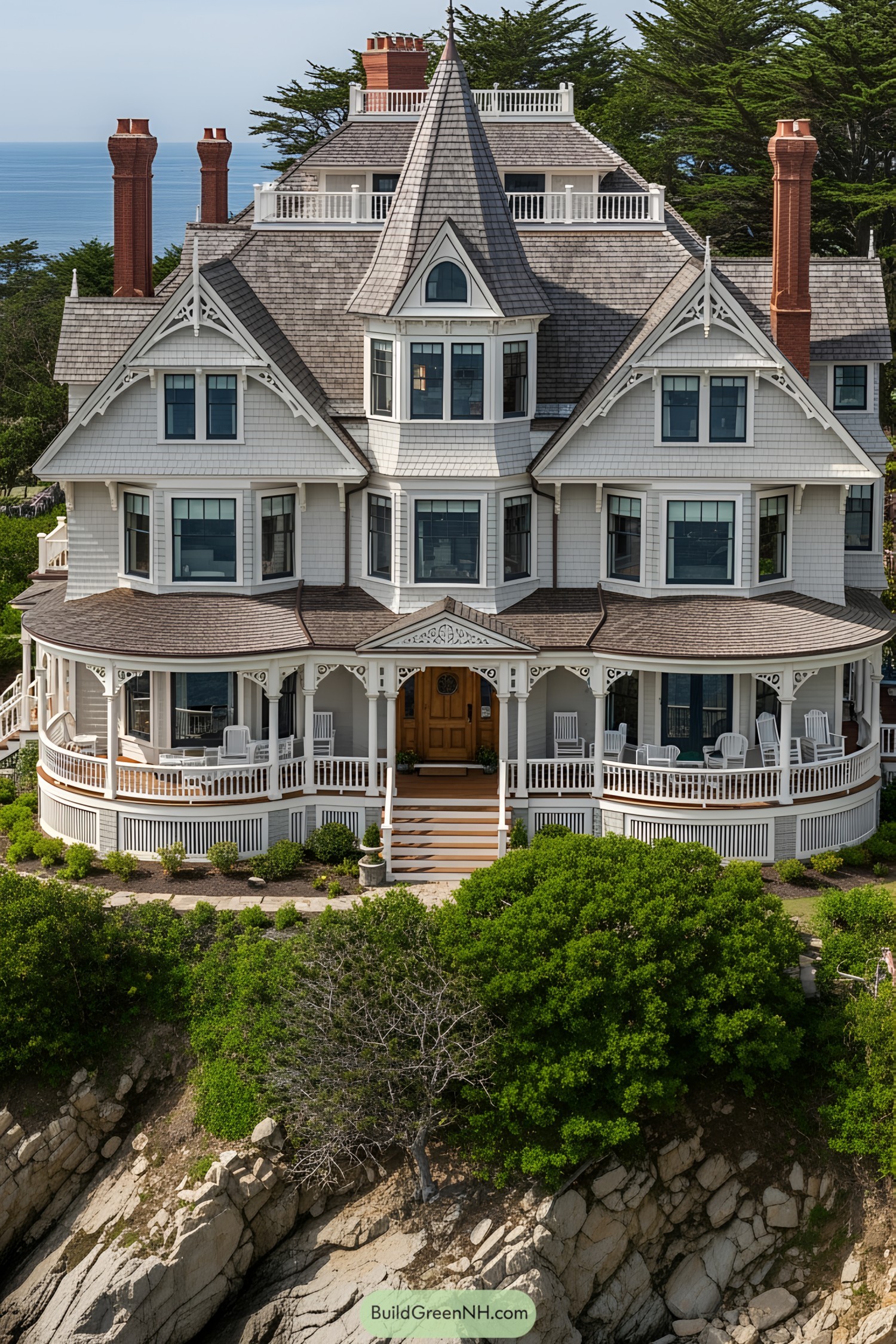 Large Victorian beach house with wraparound porch and ocean views