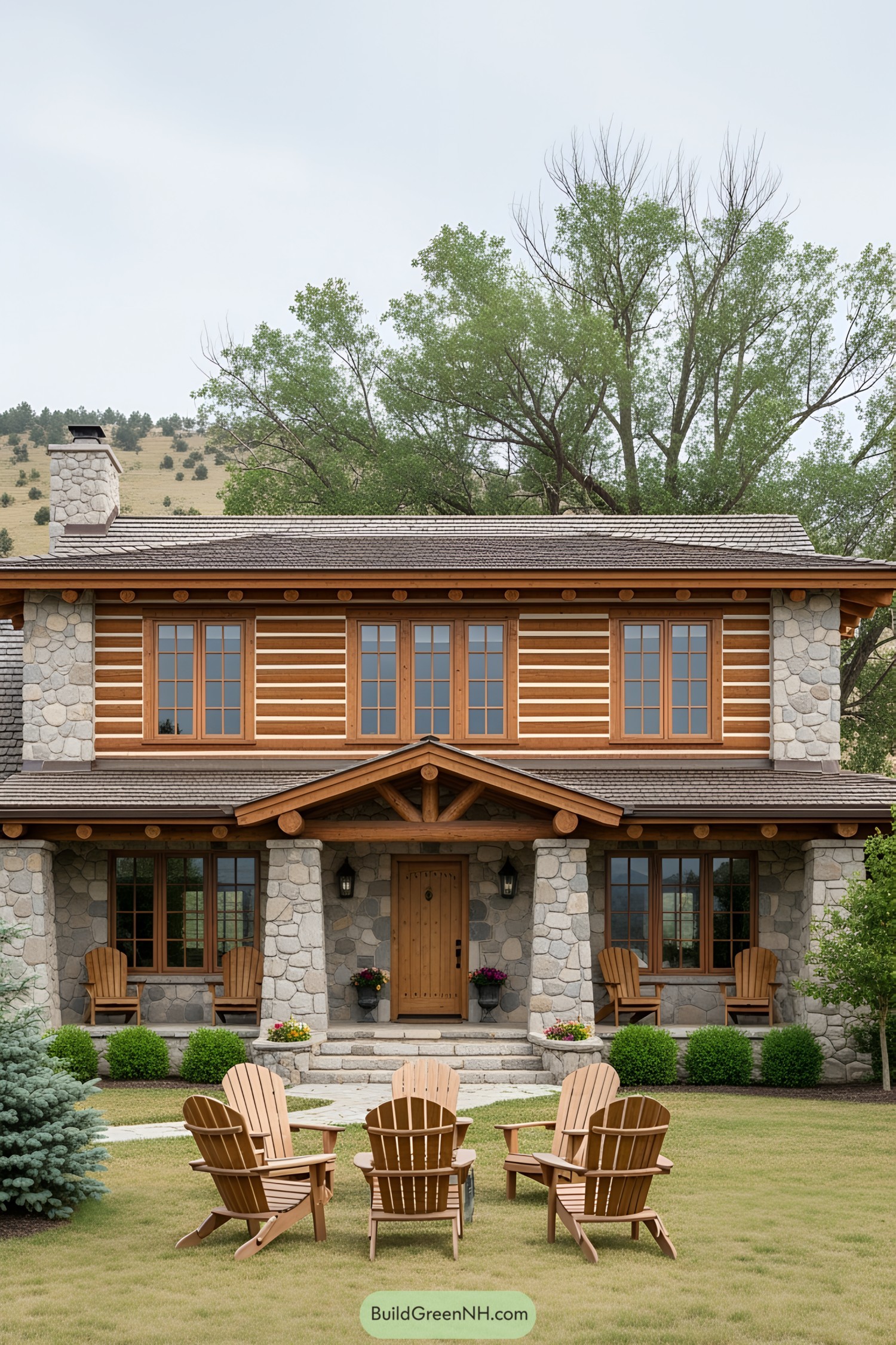 Rustic ranch house with stone and wood facade