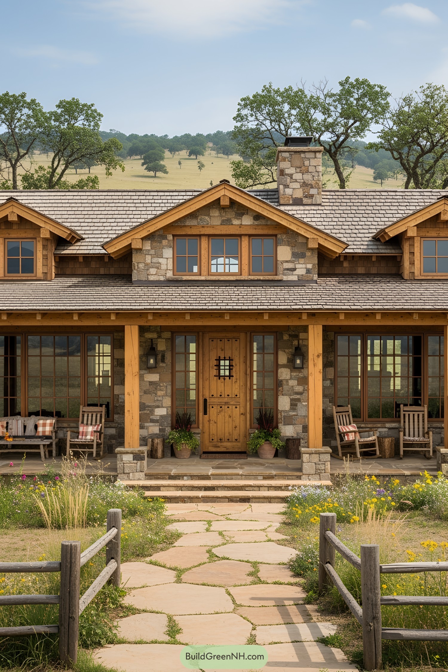 Rustic ranch house amid open fields