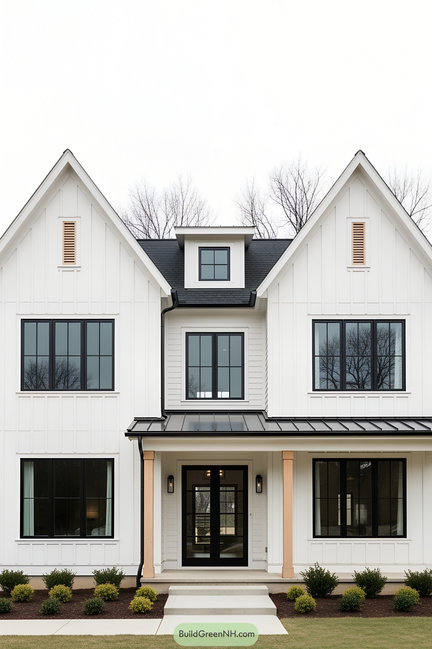 White modern farmhouse with black accents