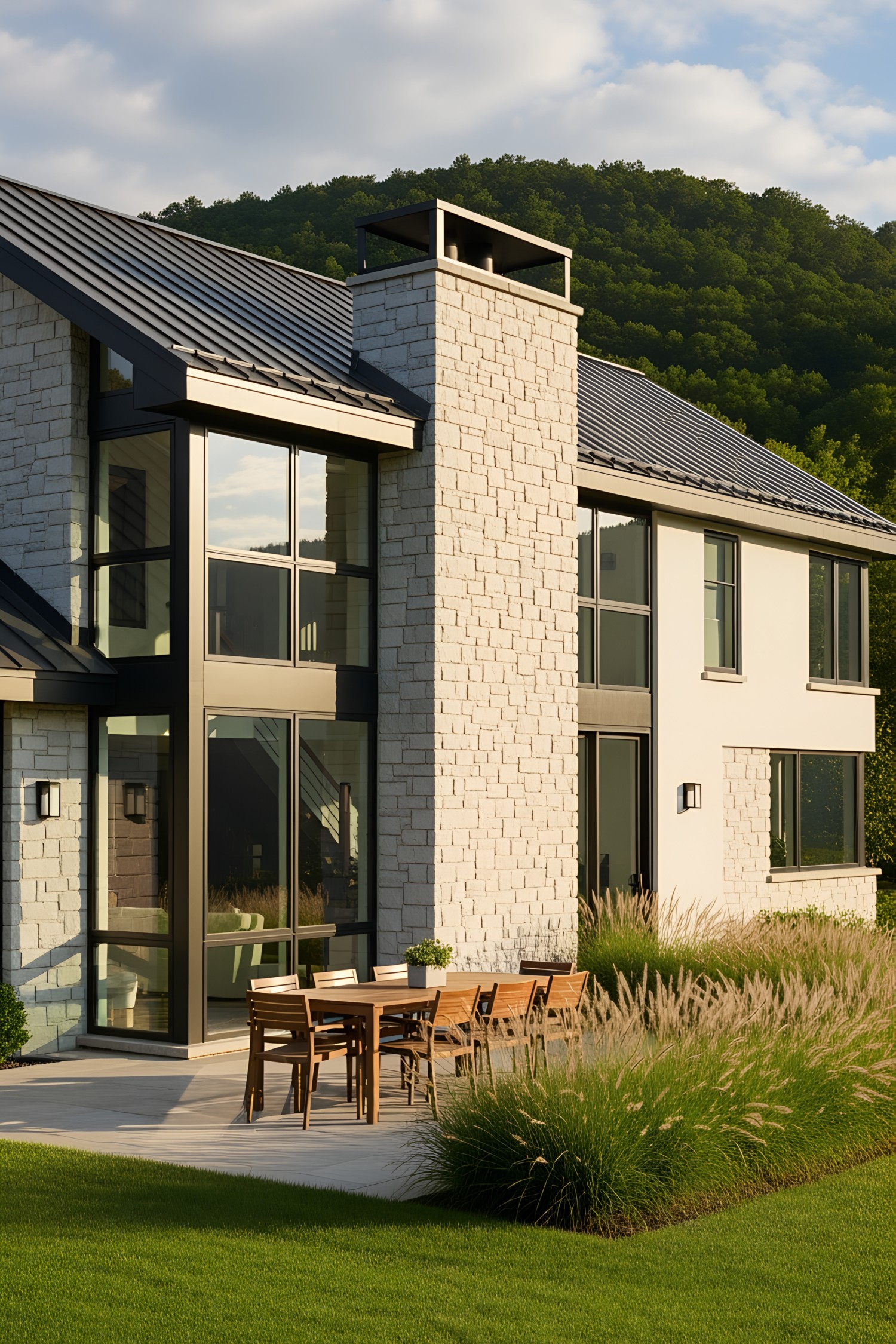 Modern Irish cottage with stone and glass features