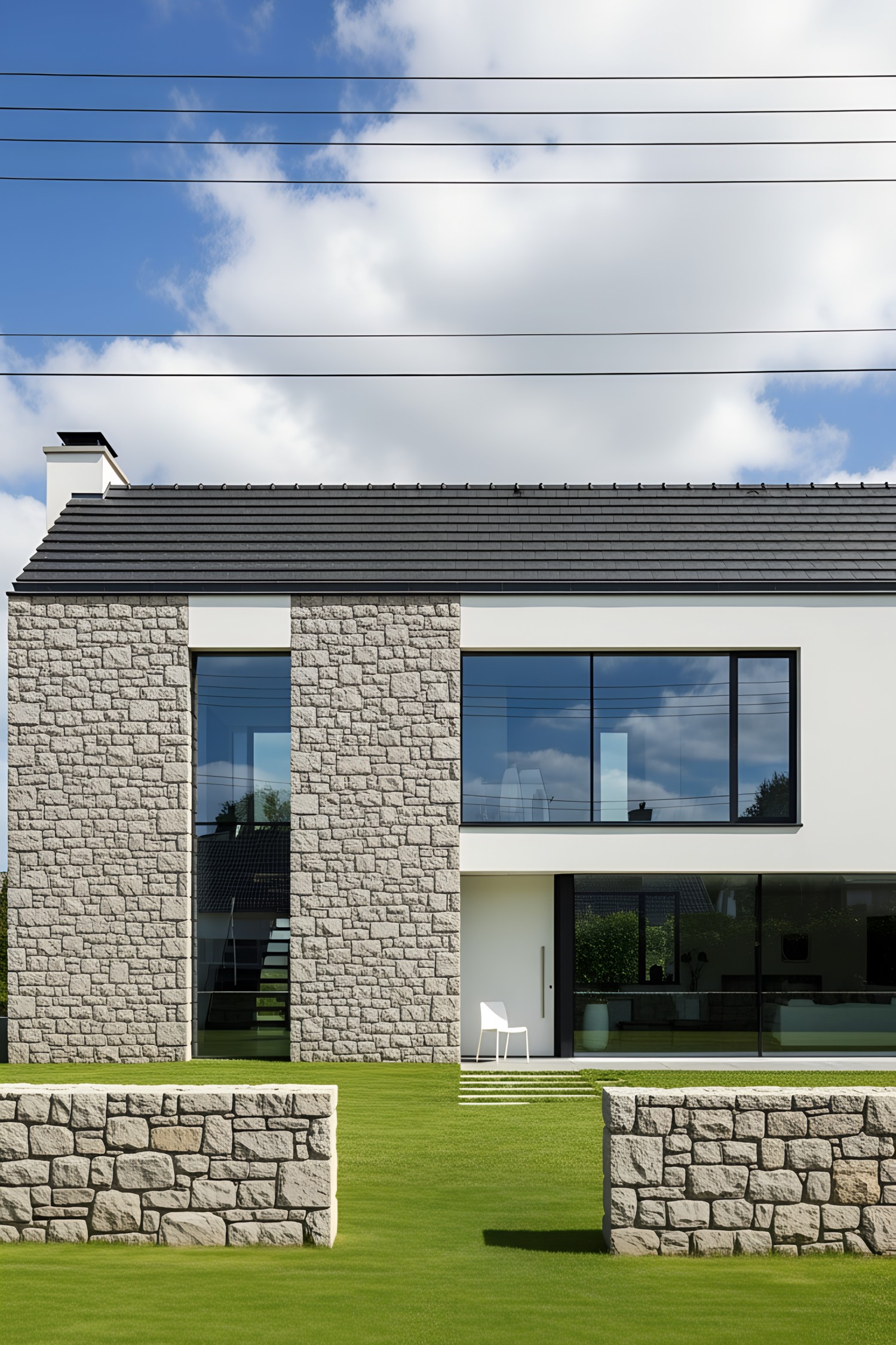 Contemporary Irish cottage with stone and large windows