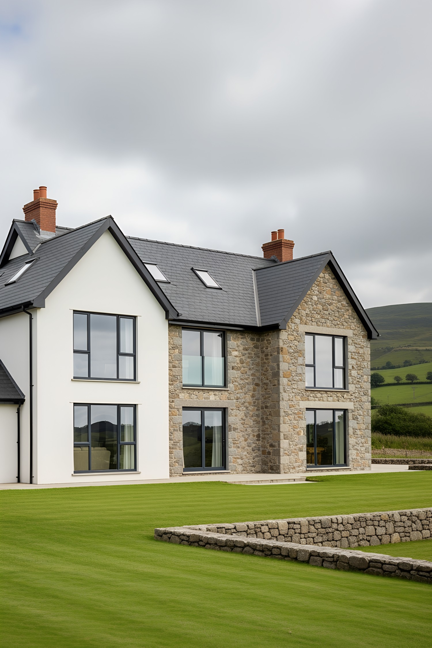 Chic cottage blending stone and modern design