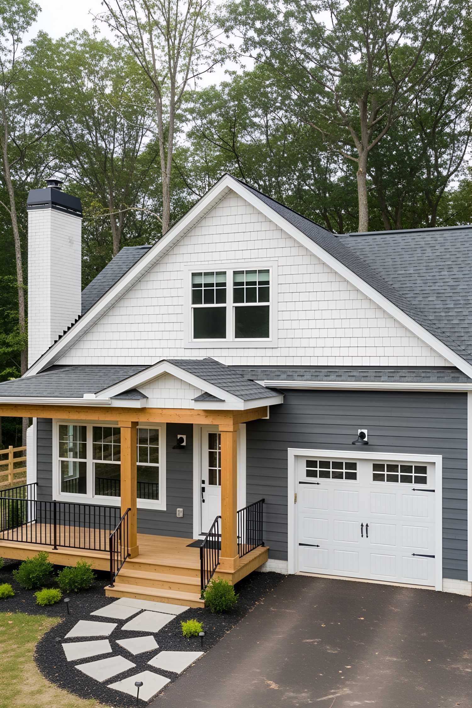 Charming cottage with contrasting modern garage