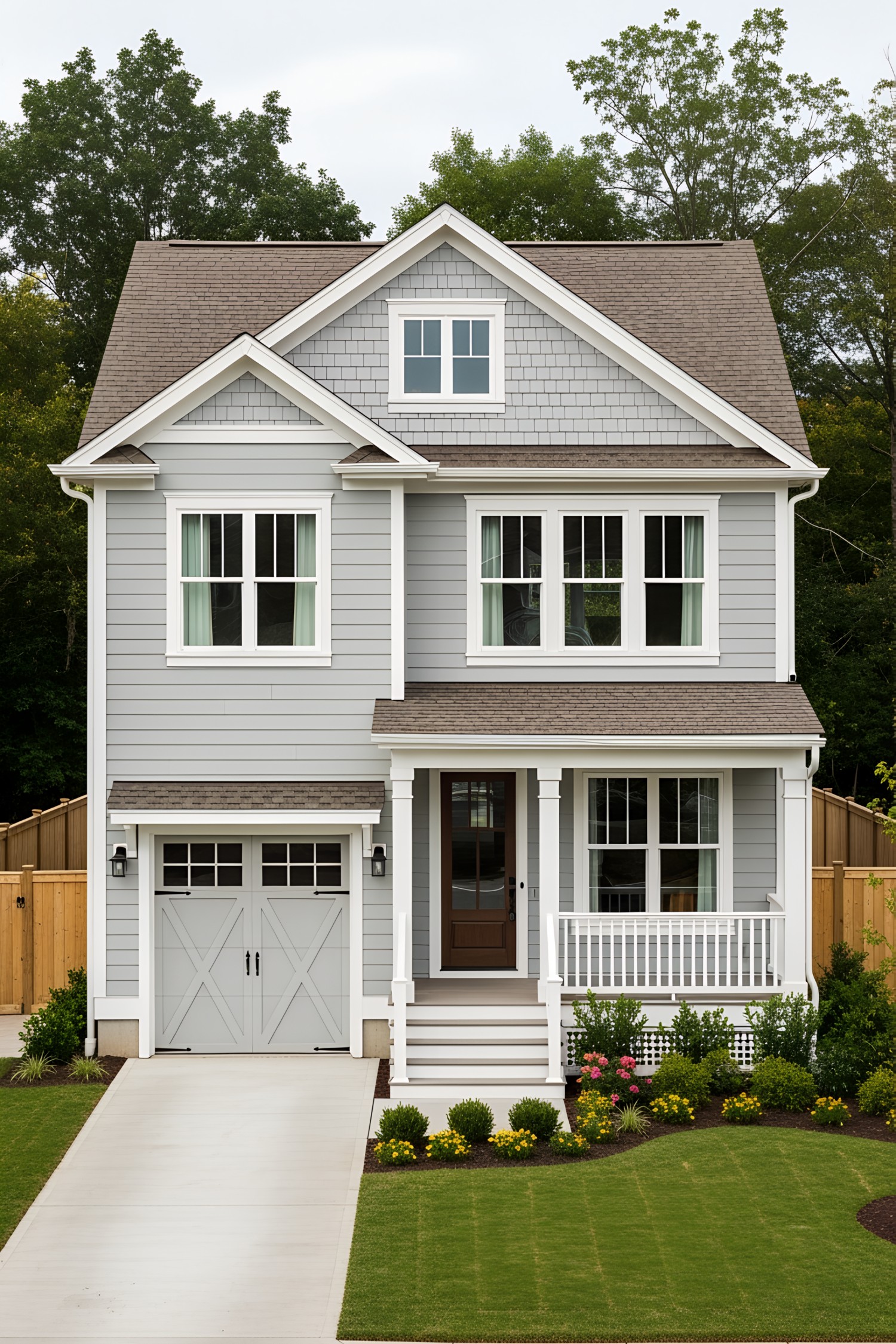 Charming gray house with an inviting front porch