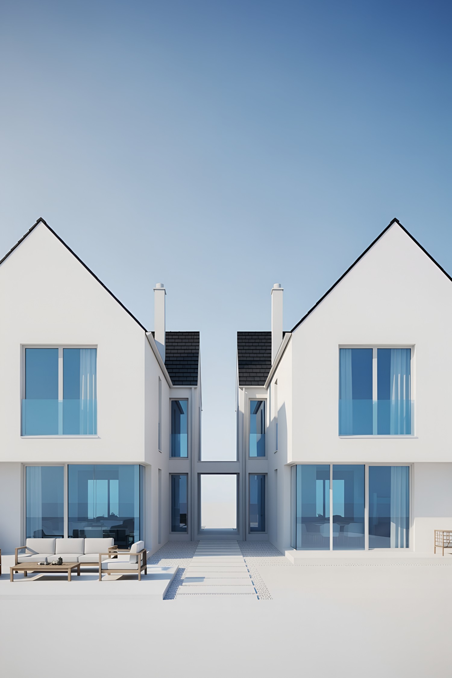 Minimalist white modern cottage with glass features
