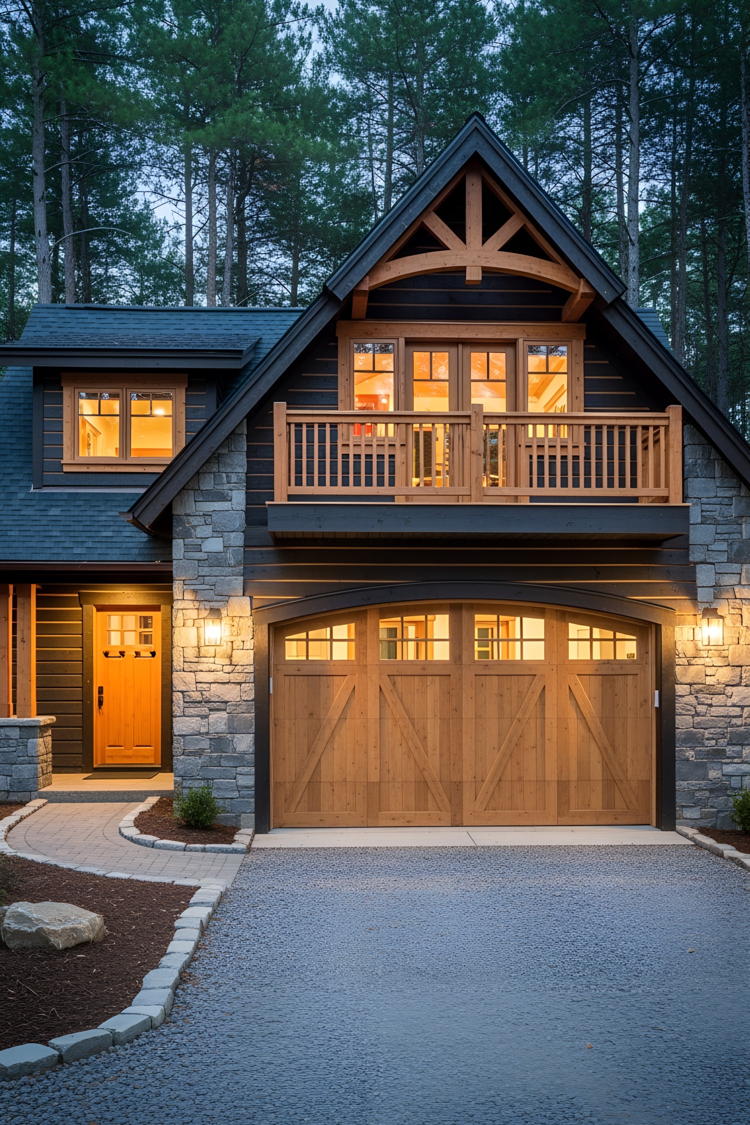 Cozy cottage exterior with stone and wood finishes