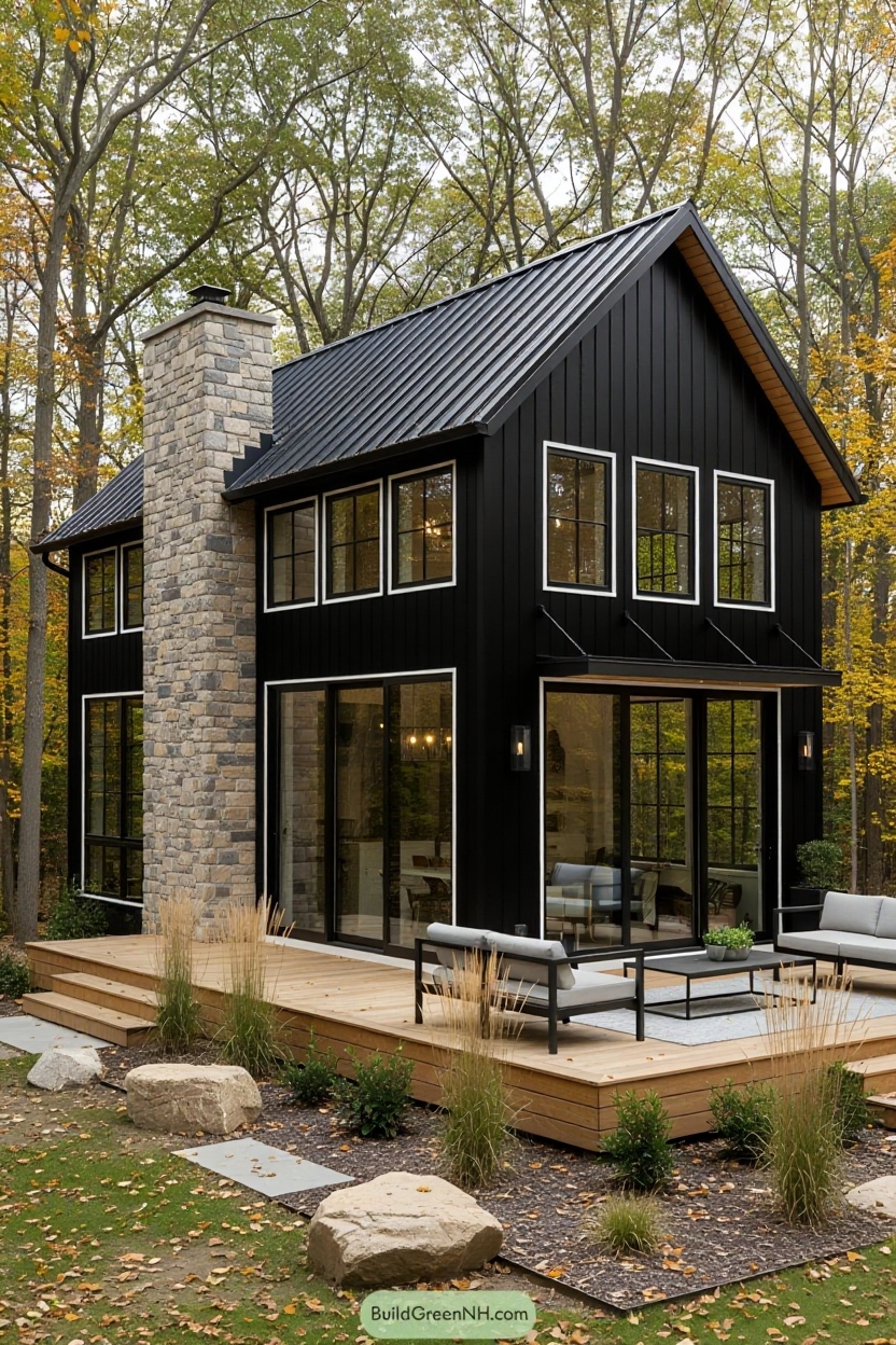 change house color to black with white window trim