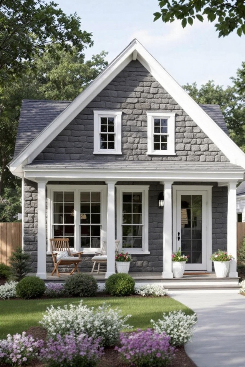 change house siding to grey stone panels