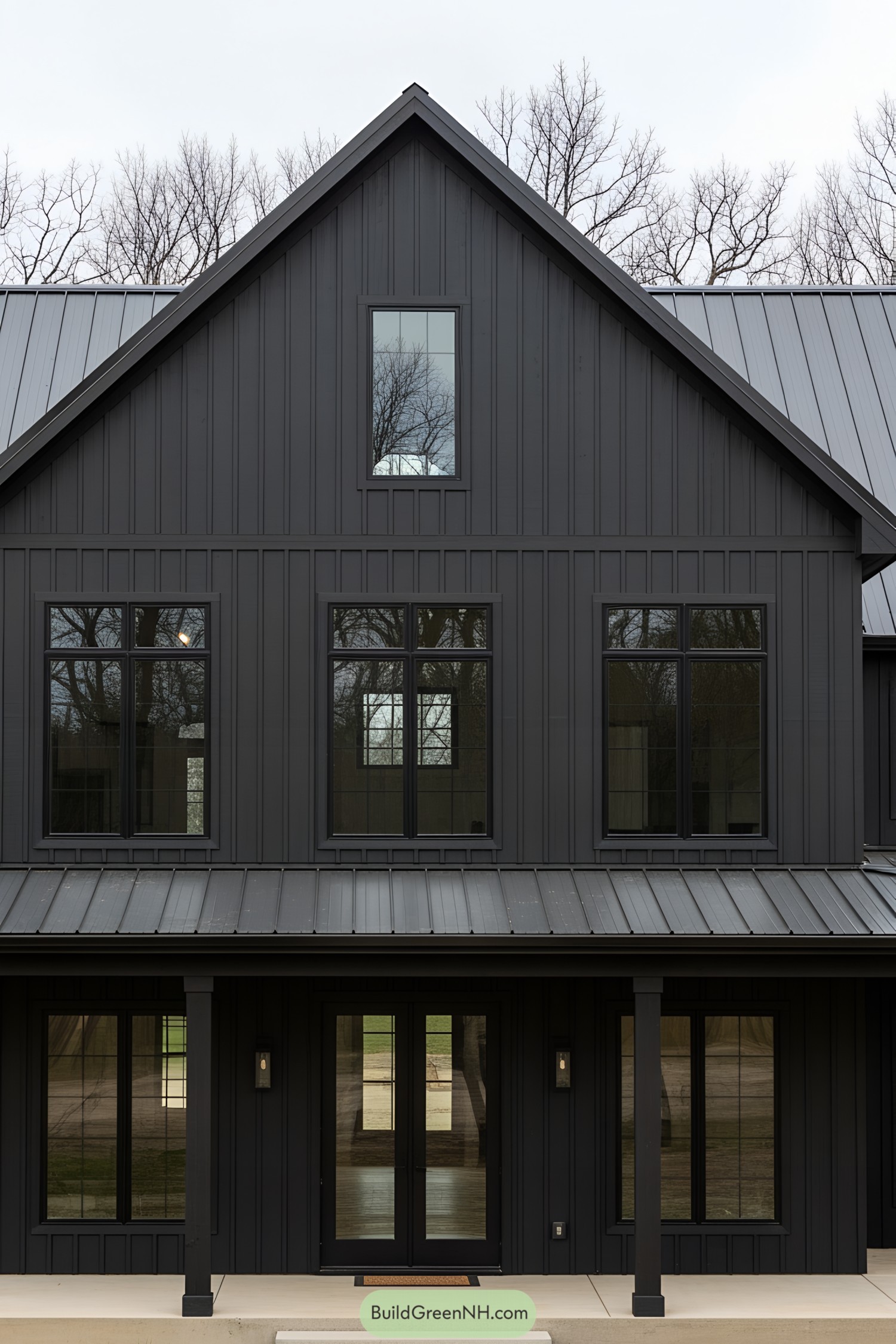 Elegant black barndominium with modern design