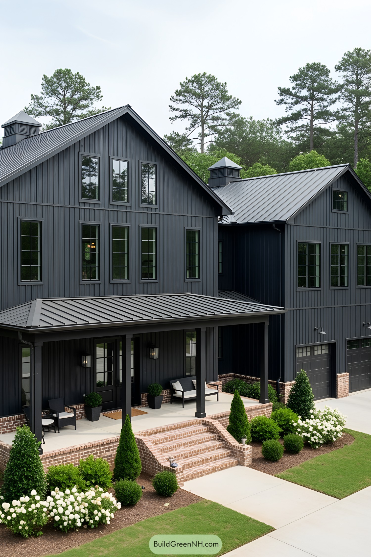 All-black barndominium with a modern design