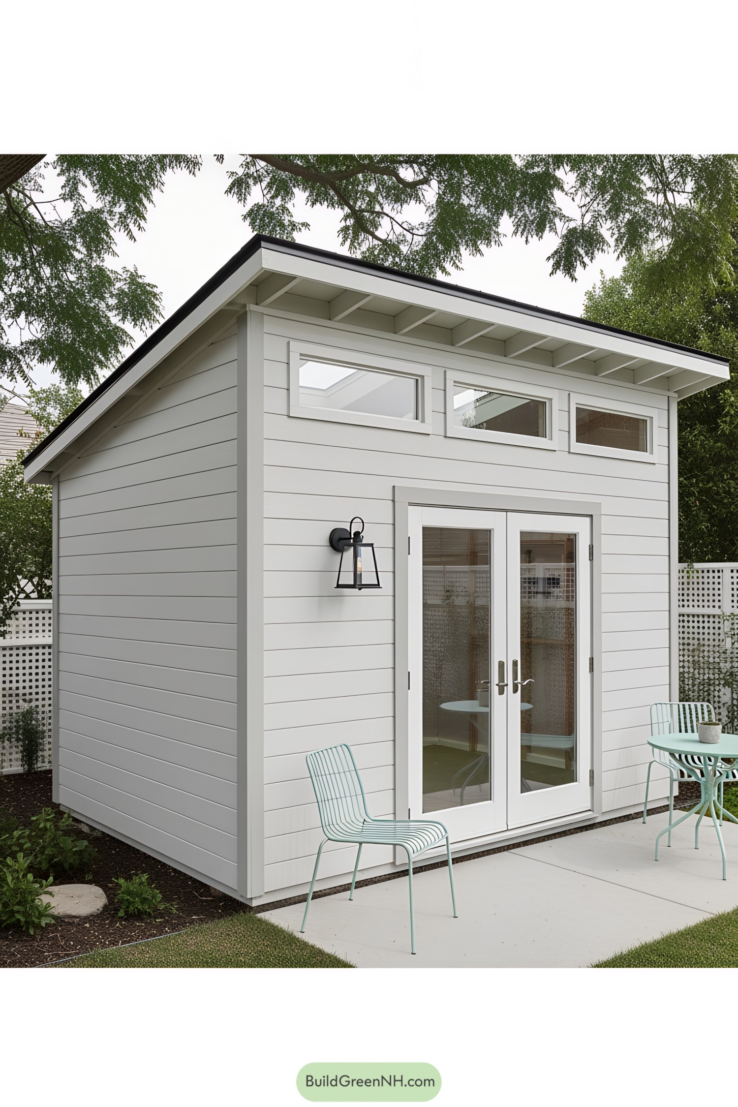 Small white art shed with modern design