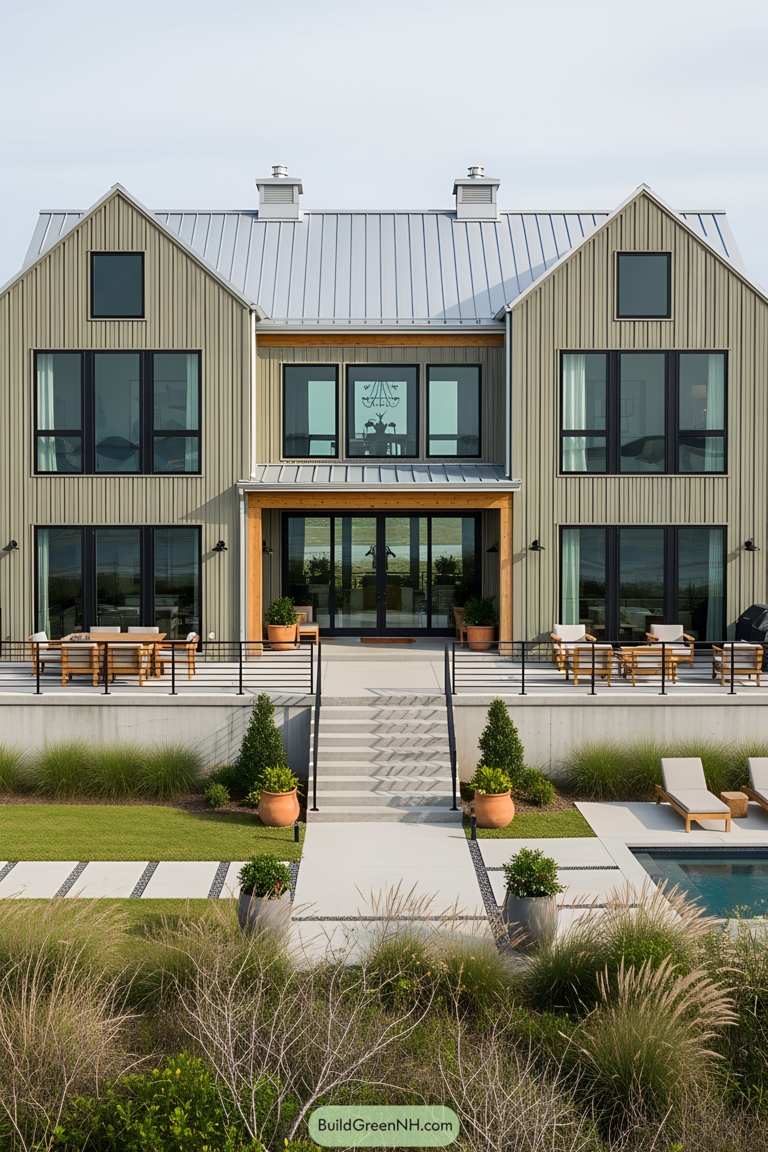 Stylish barndominium with ocean view and modern exterior