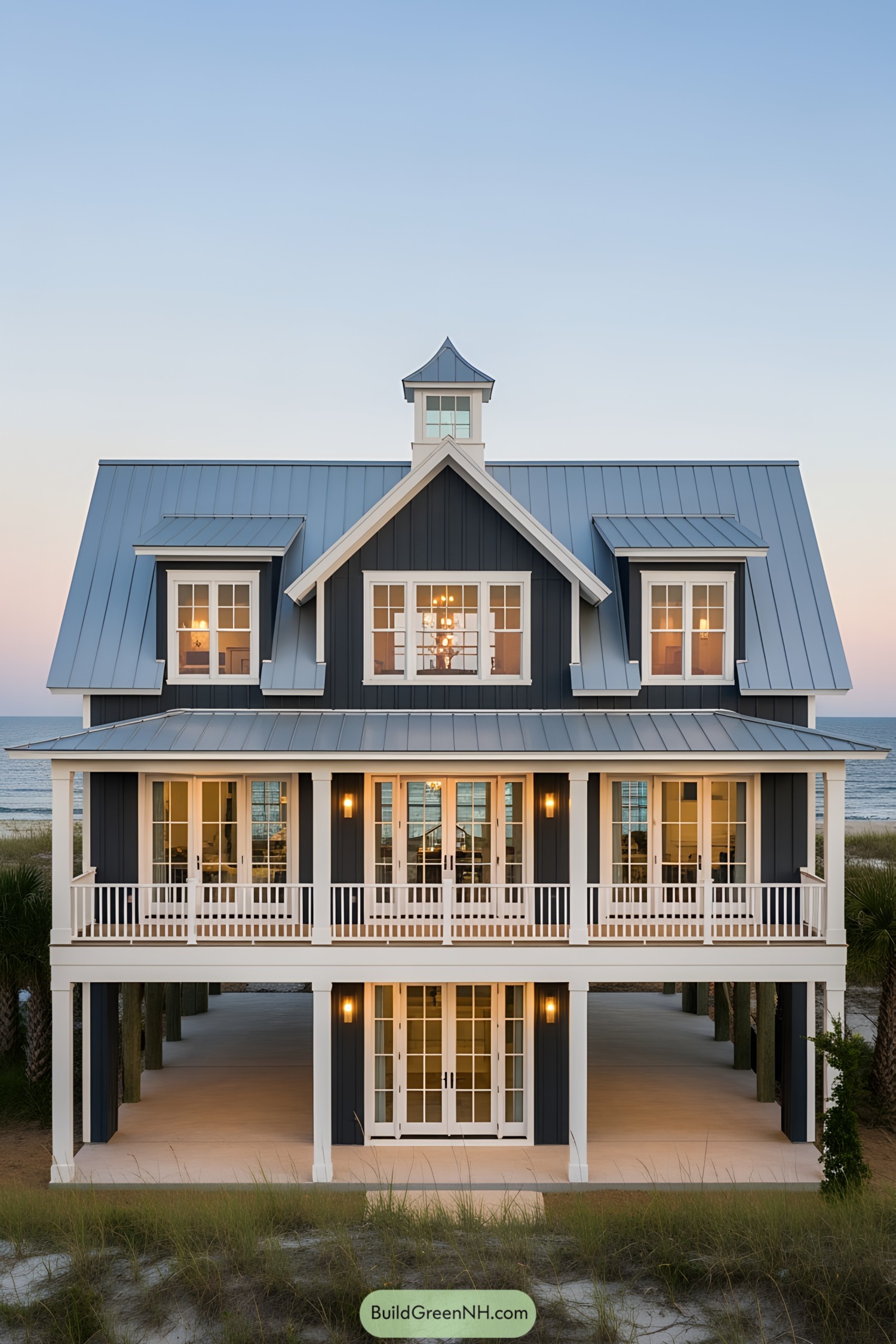 Elegant beach house with a modern barn design