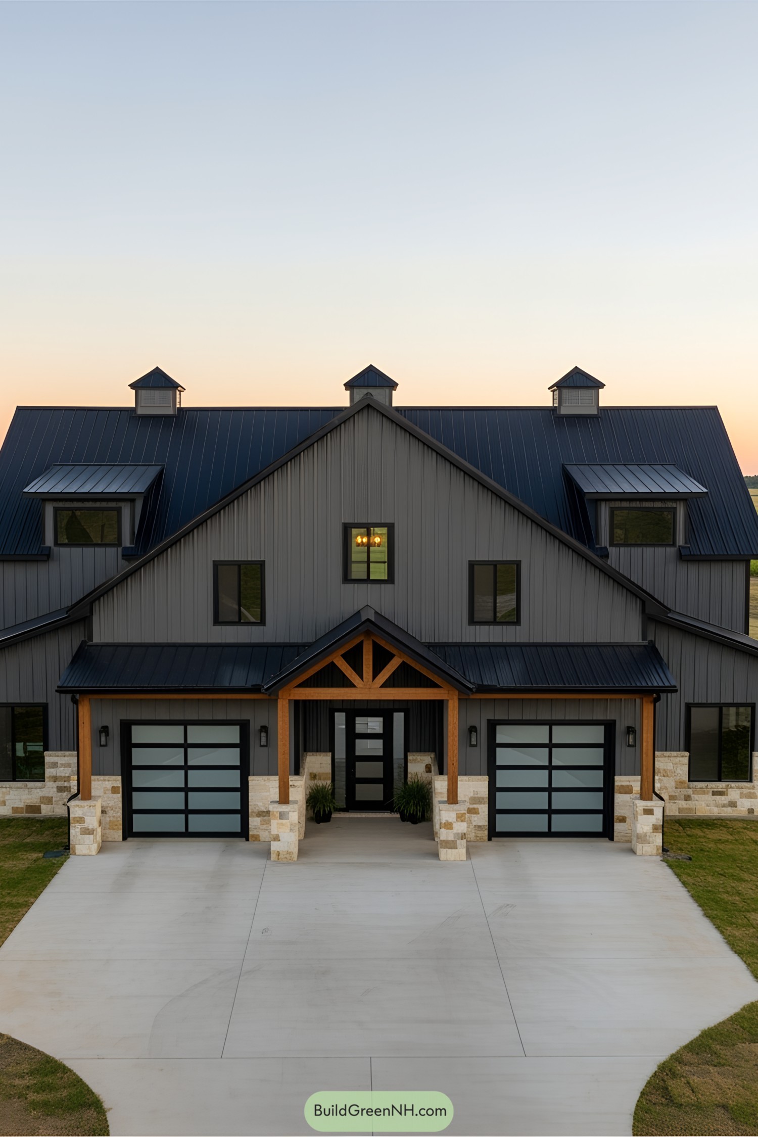Modern barndominium with a sleek exterior