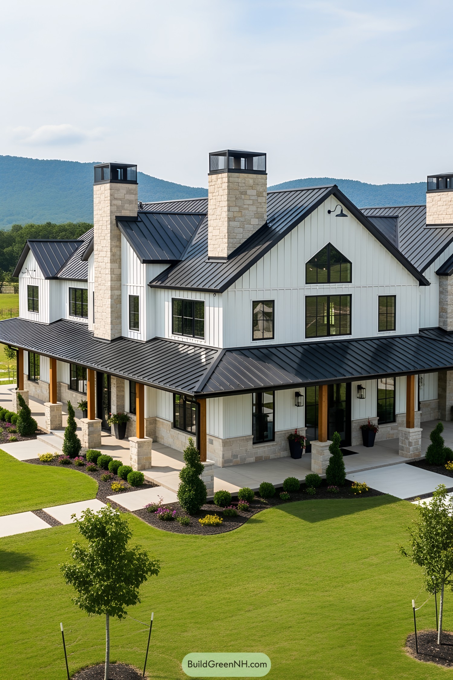 Stunning two-story barn-style mansion with chimneys