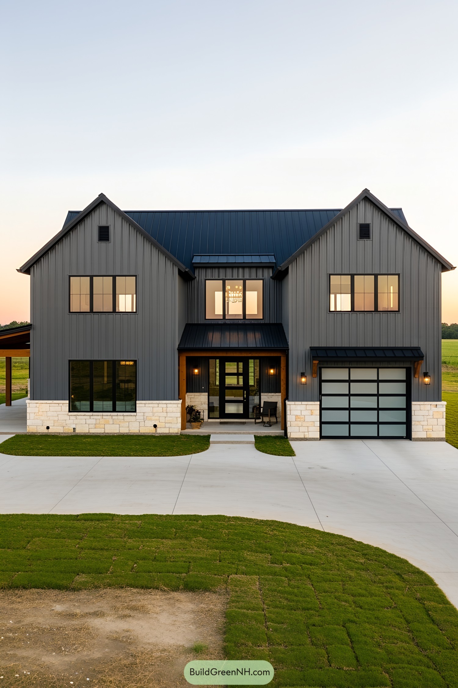 Contemporary barndominium with sleek design