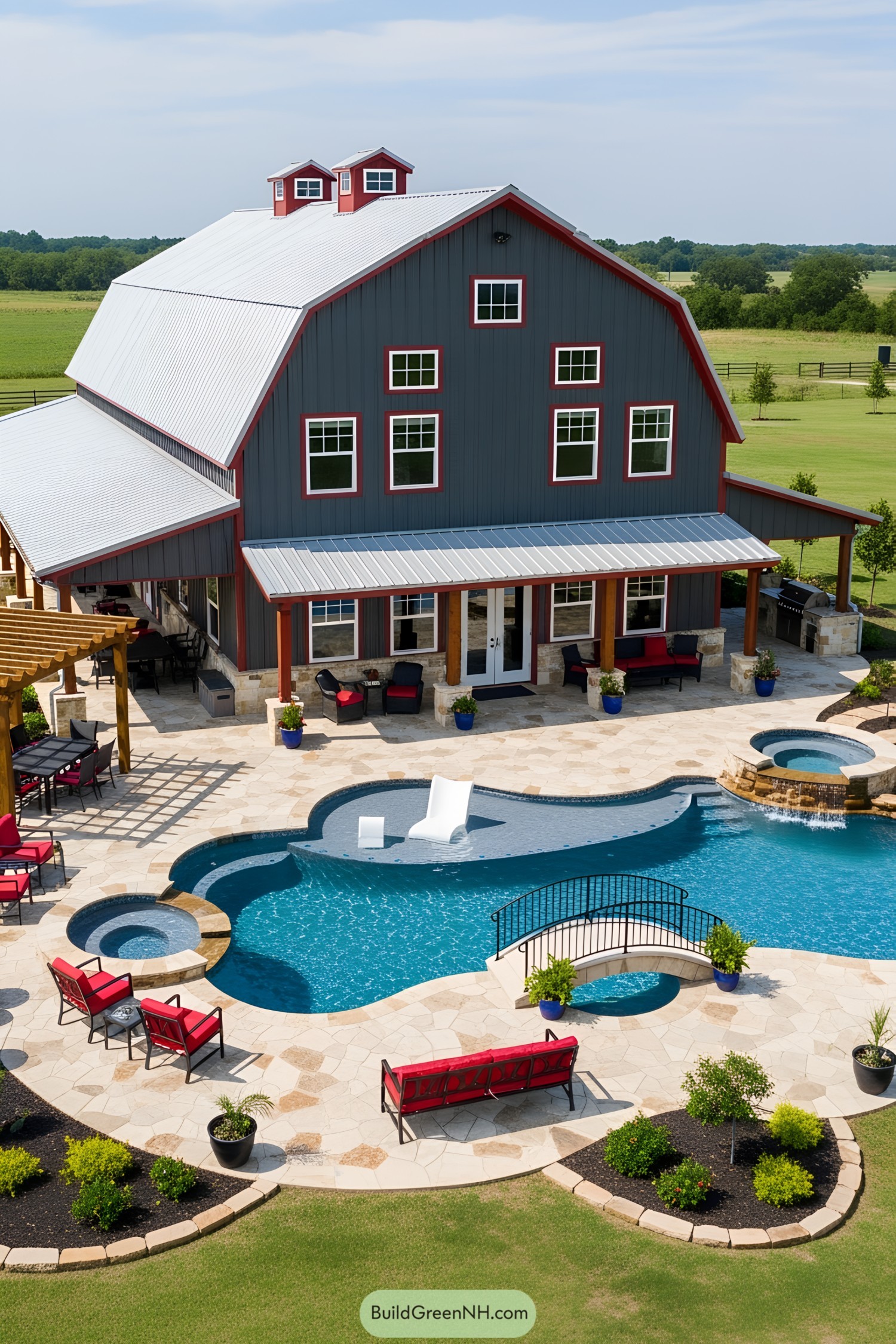Charming barn-style house with a luxurious pool