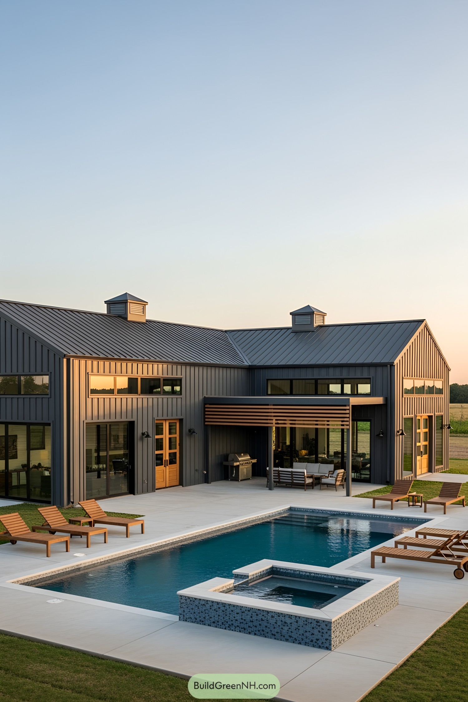 Spacious barn-style home with modern pool