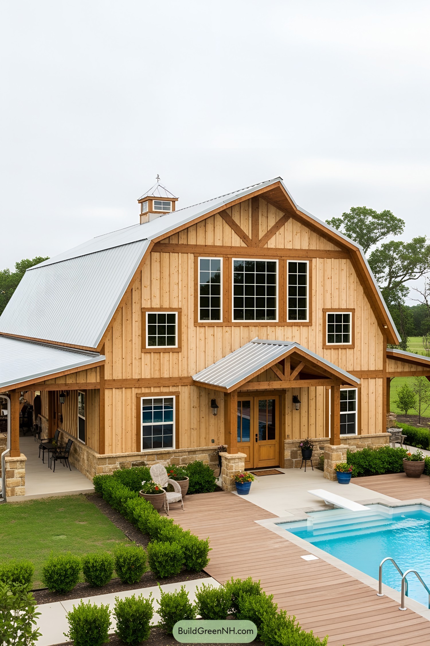 Charming wooden barn with an inviting pool