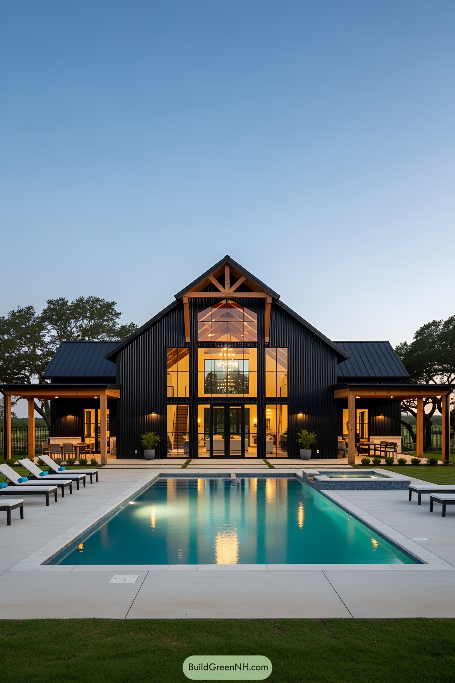Modern barn-style house with a pool