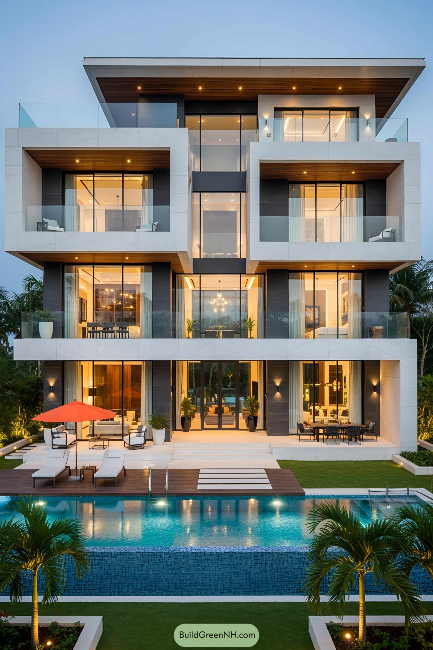 Luxurious villa with a pool and outdoor lounge area