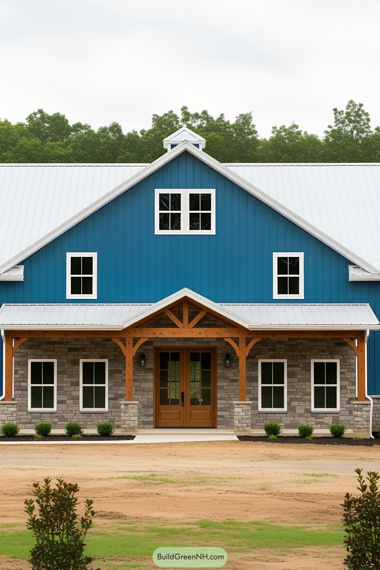 Charming blue barndominium with rustic accents