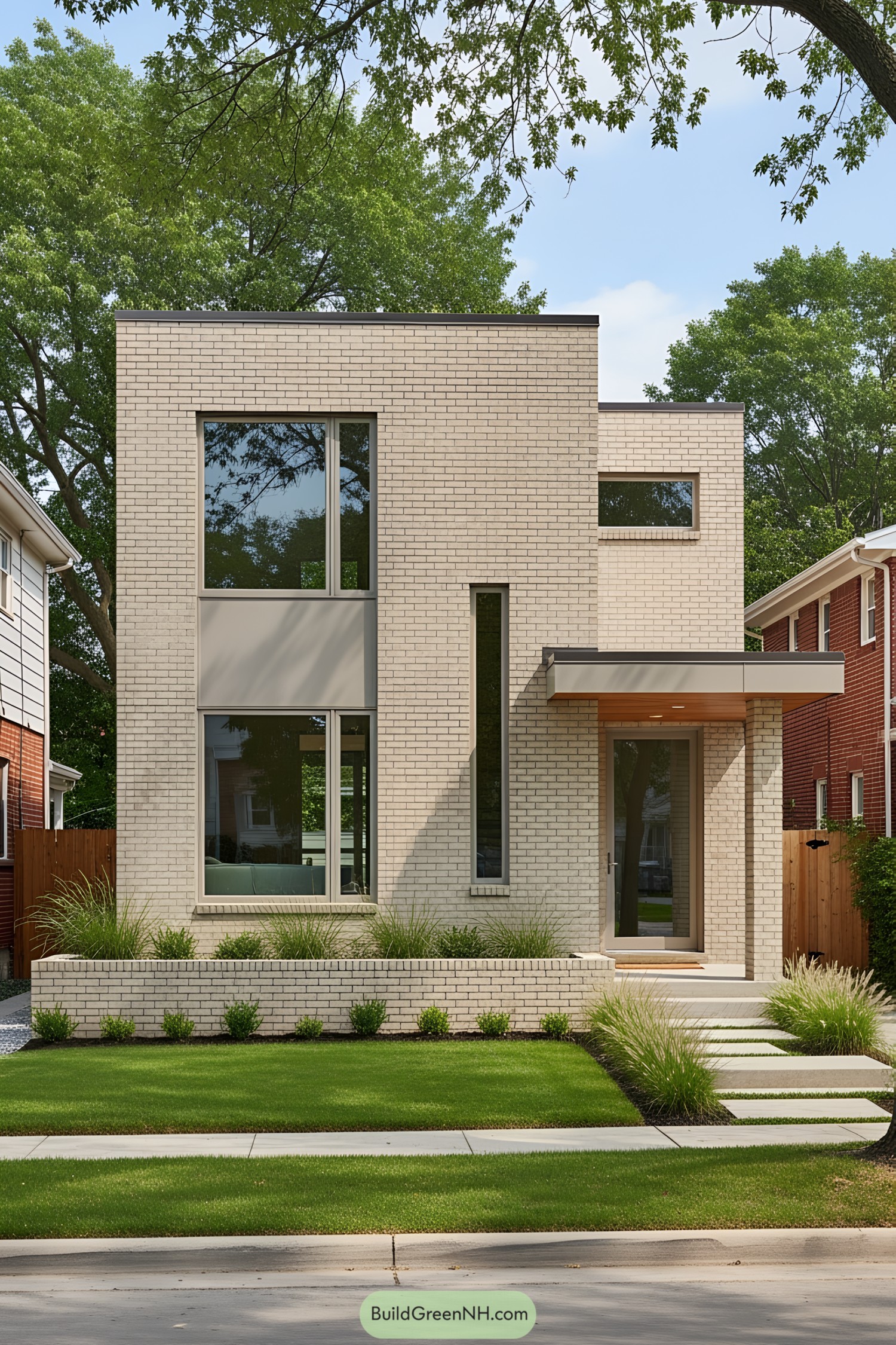 Modern compact house with a sleek brick design