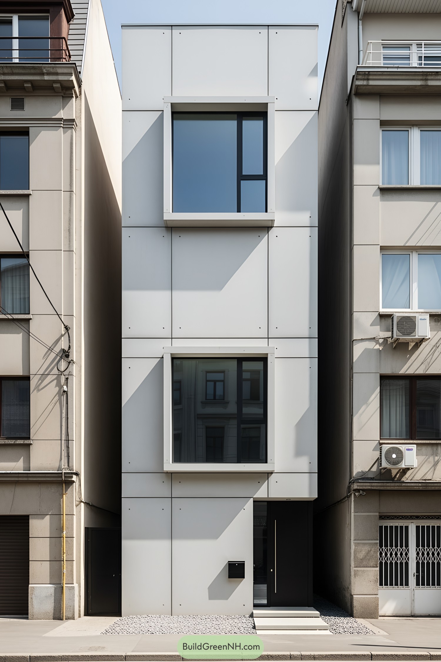 Compact modern house with a geometric facade