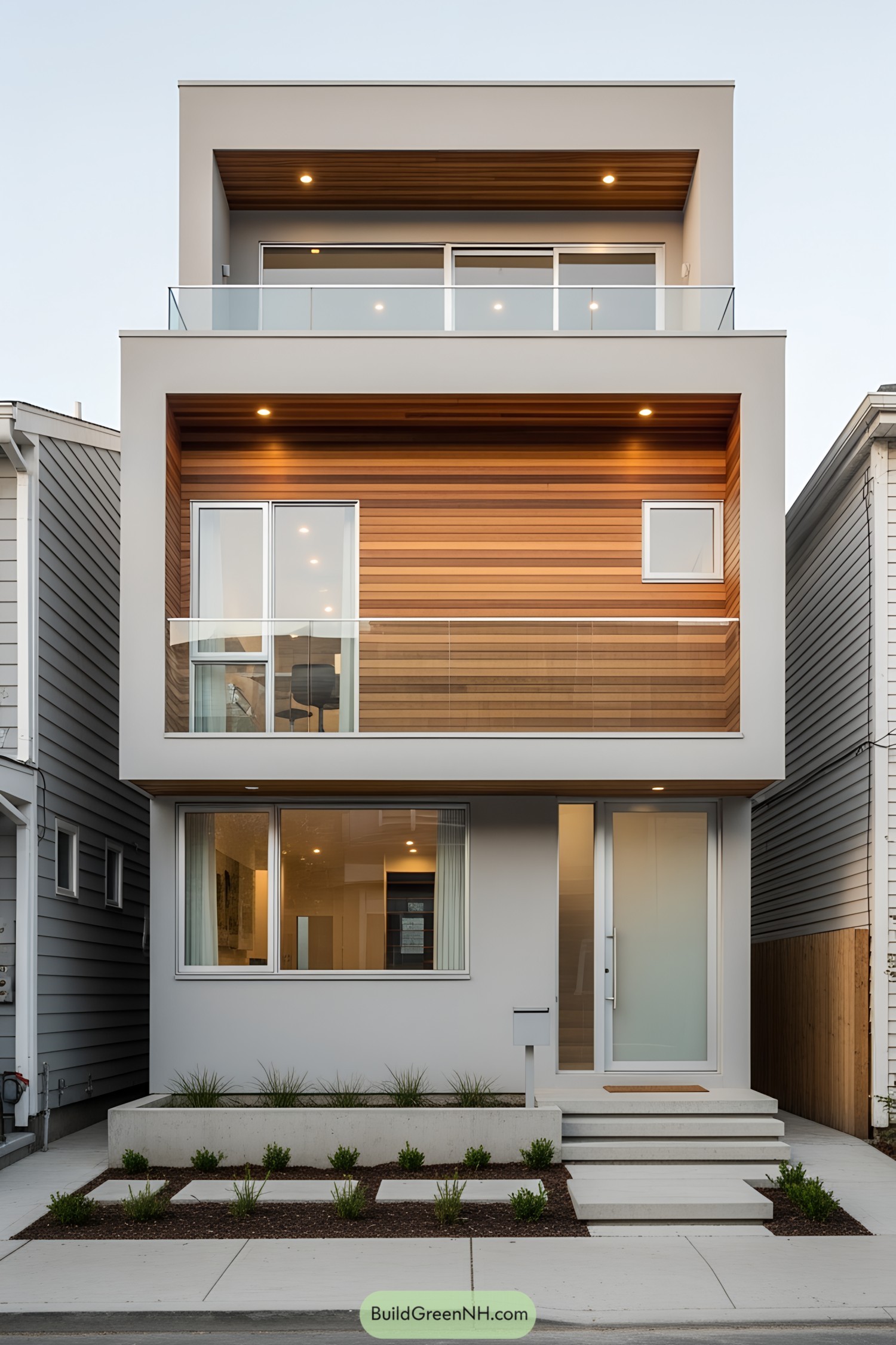 Sleek modern compact house with wooden accents
