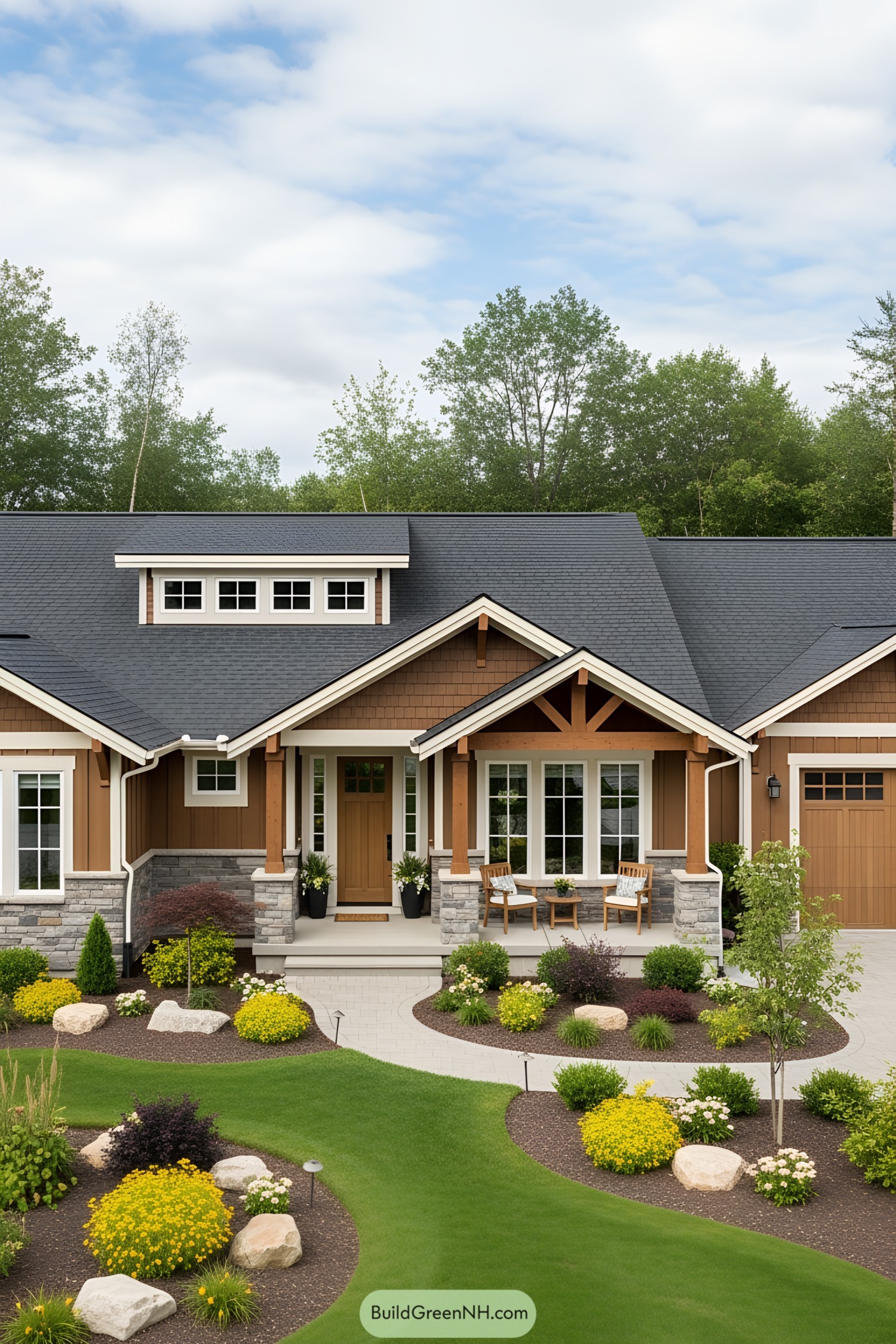 Charming brown cottage ranch with stone accents