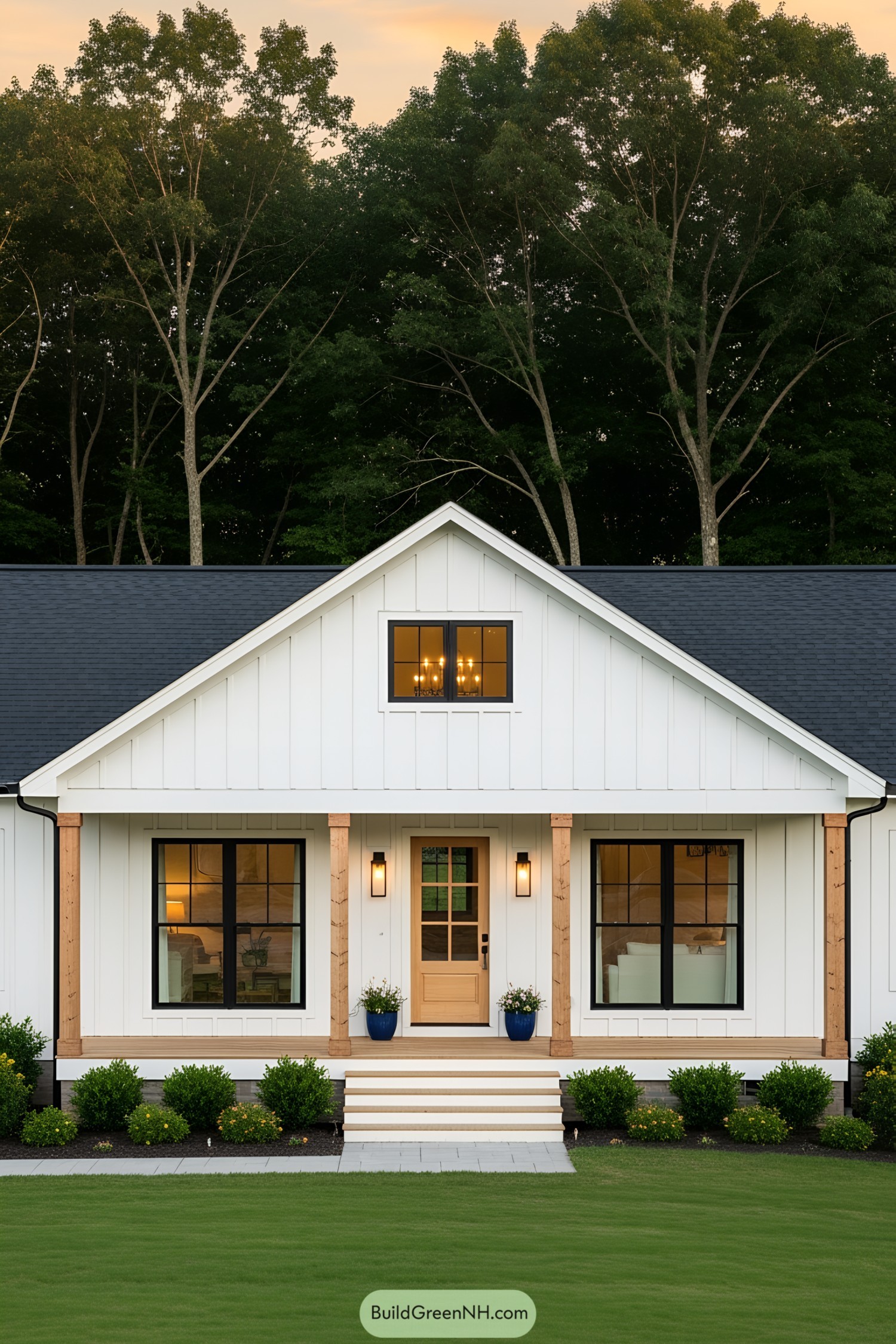 White cottage ranch with wooden accents