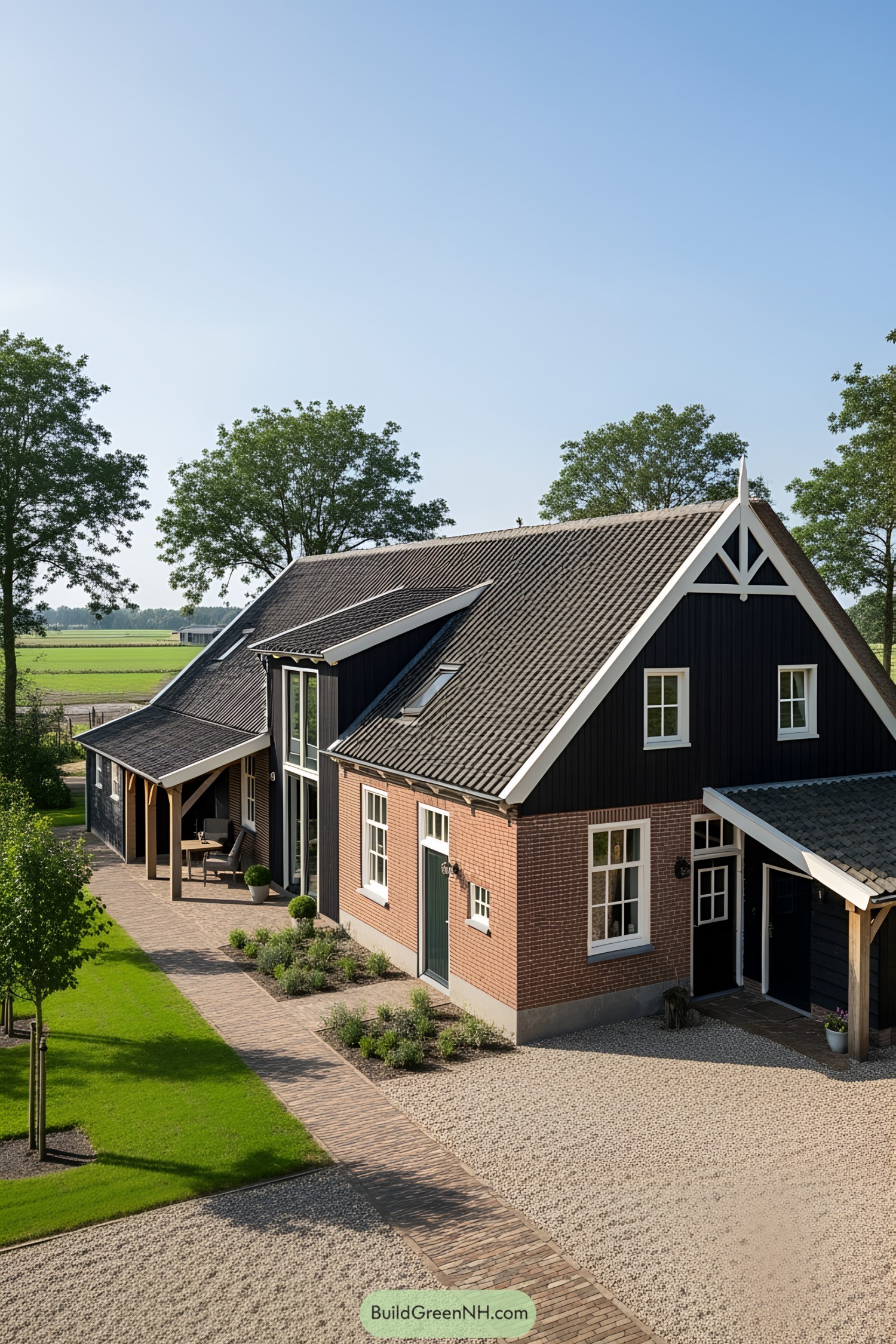 Classic Dutch farmhouse with gabled roof and brick facade